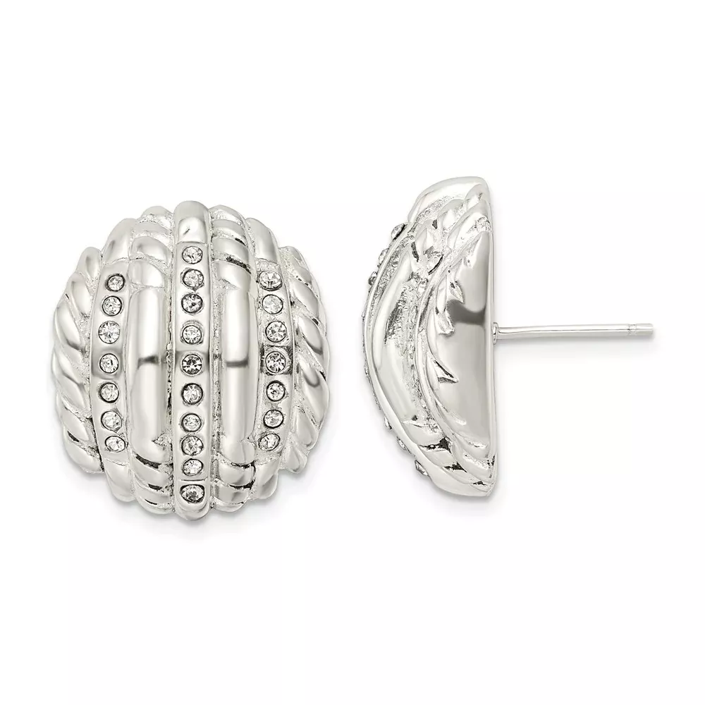 Sterling Silver Polished Crystal Post Earrings