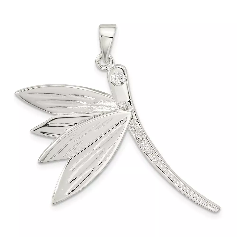 Sterling Silver Polished Cz Dragonfly Pendant