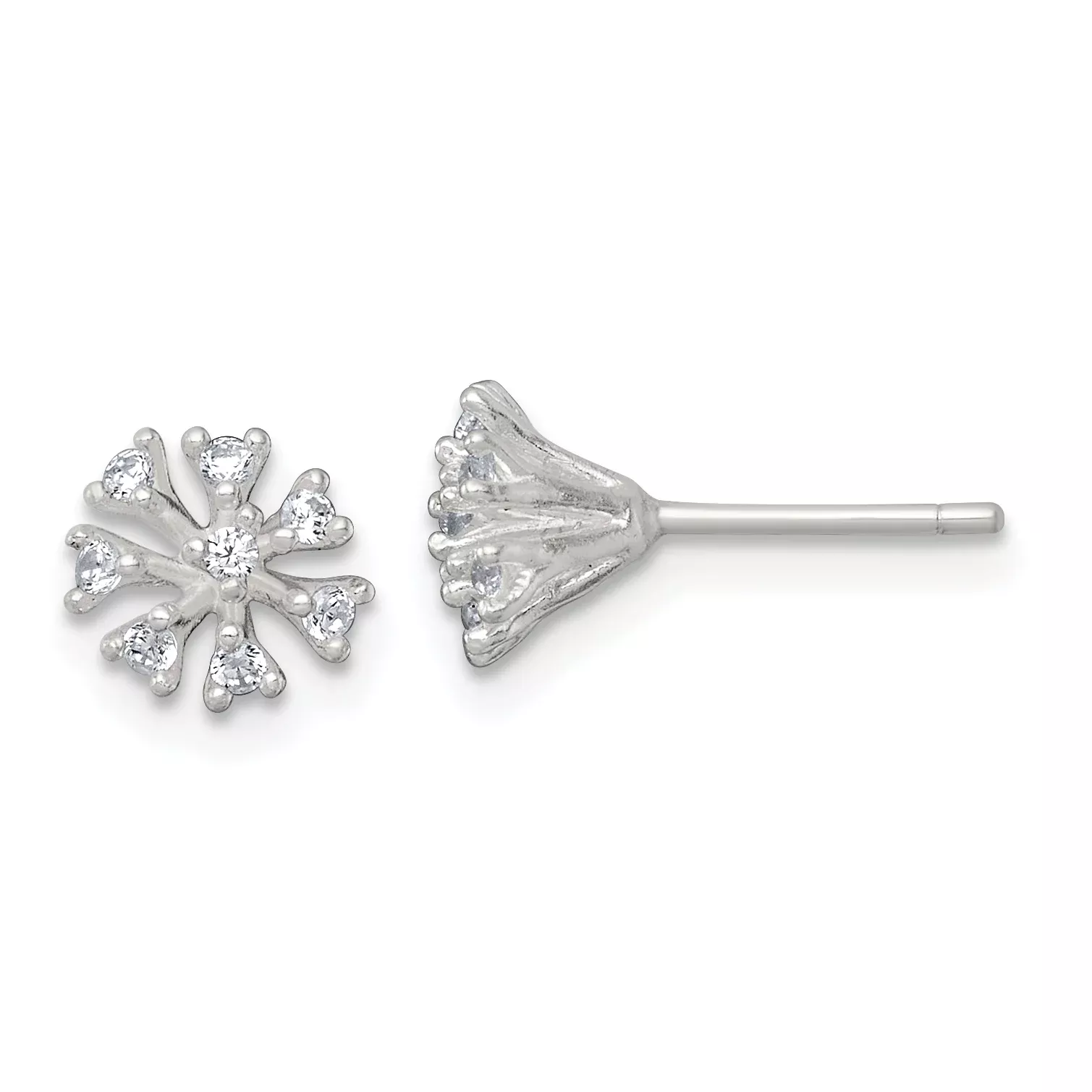 Sterling Silver Polished CZ Flower Cluster Post Earrings