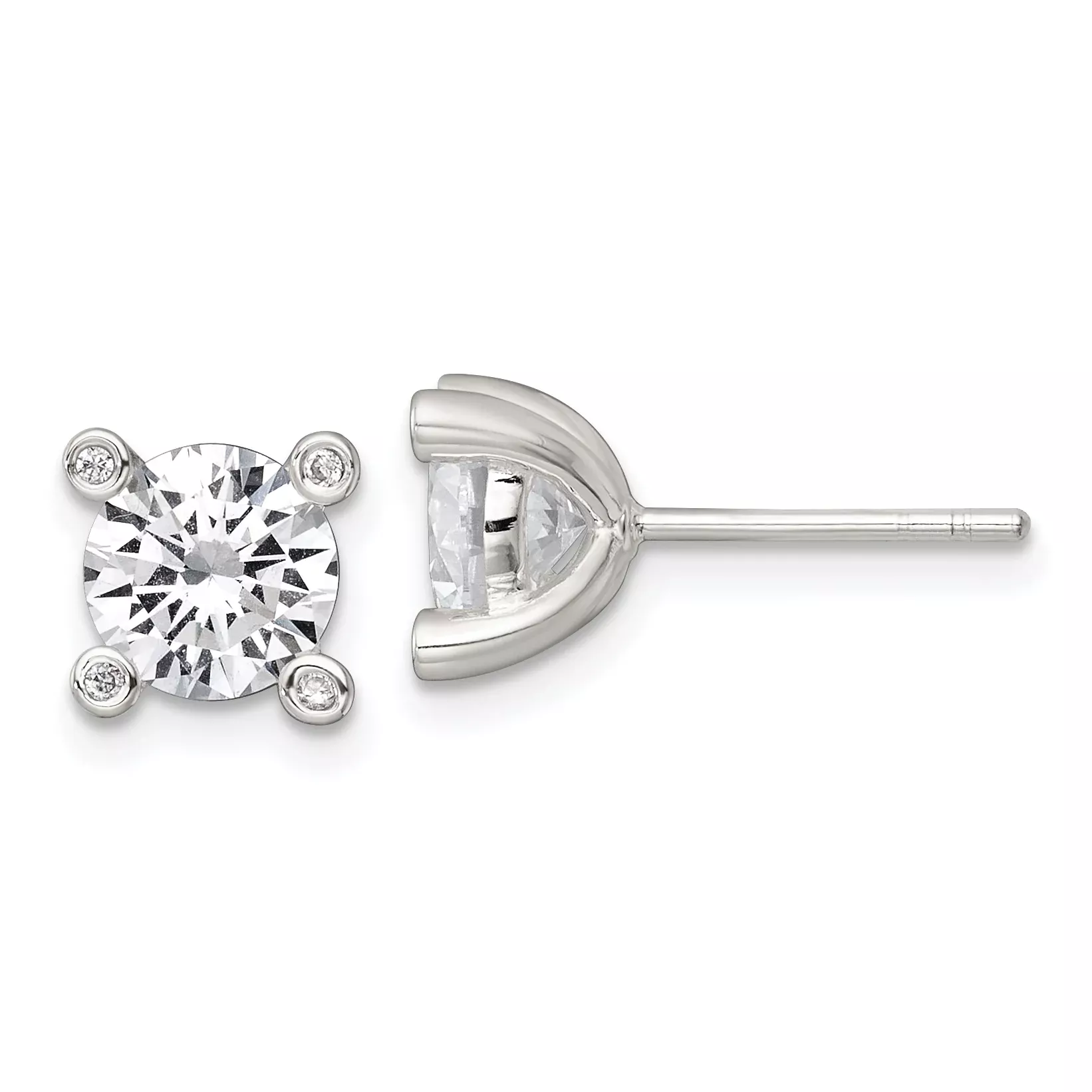 Sterling Silver Polished CZ with 4 CZ Prongs Post Earrings