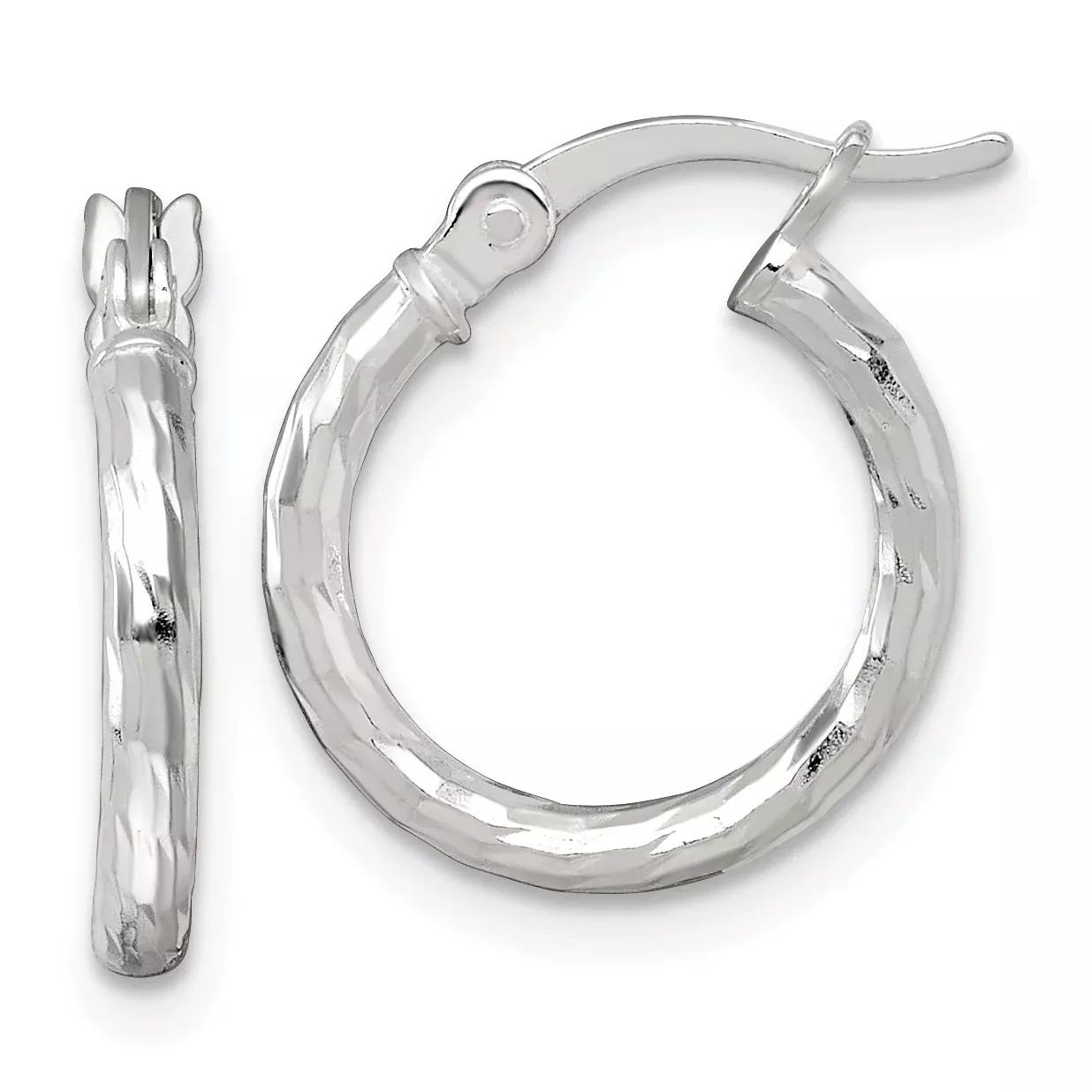 Sterling Silver Polished Diamond-cut 15x2.0mm Round Hoop Earrings