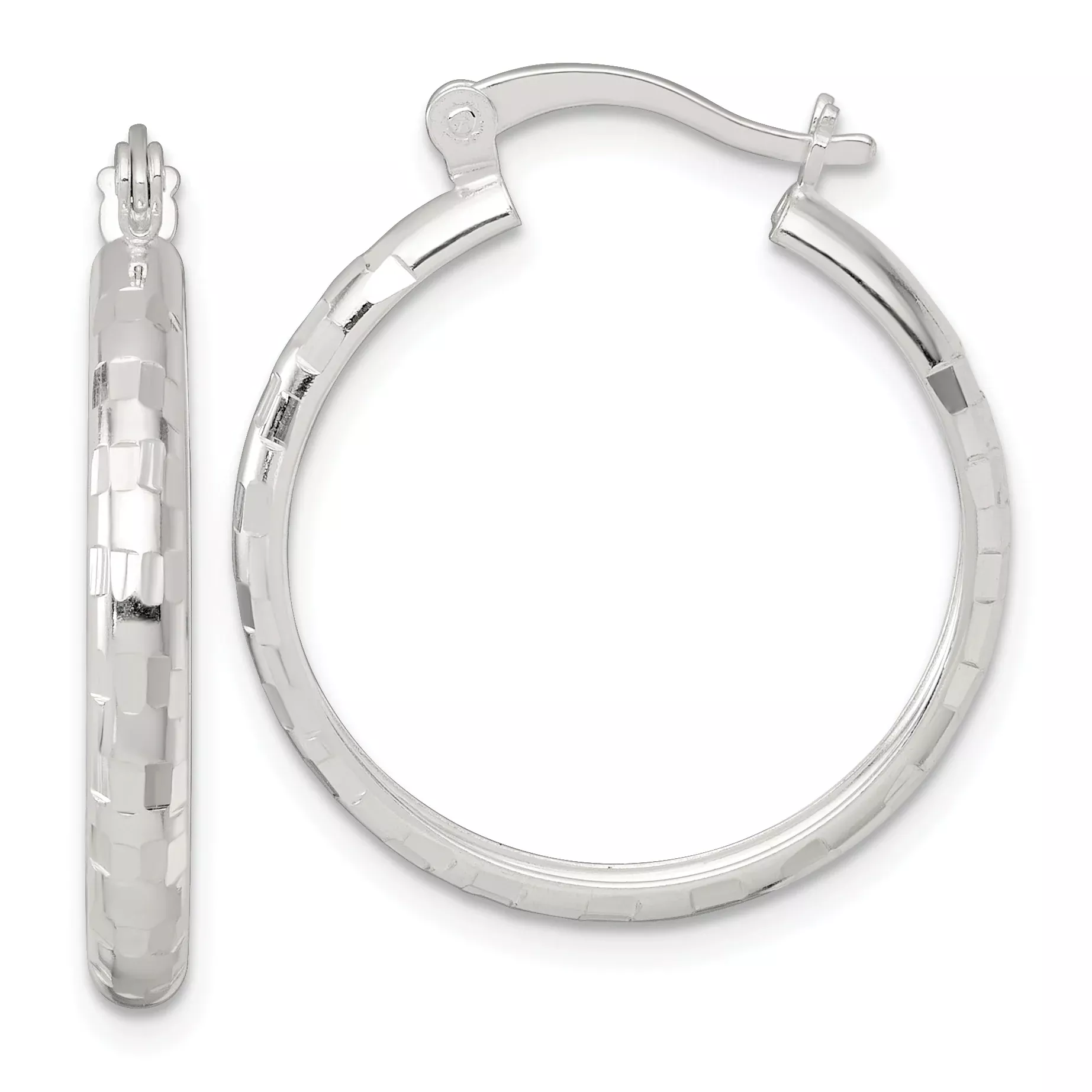 Sterling Silver Polished Diamond-cut 25x3mm Round Hoop Earrings