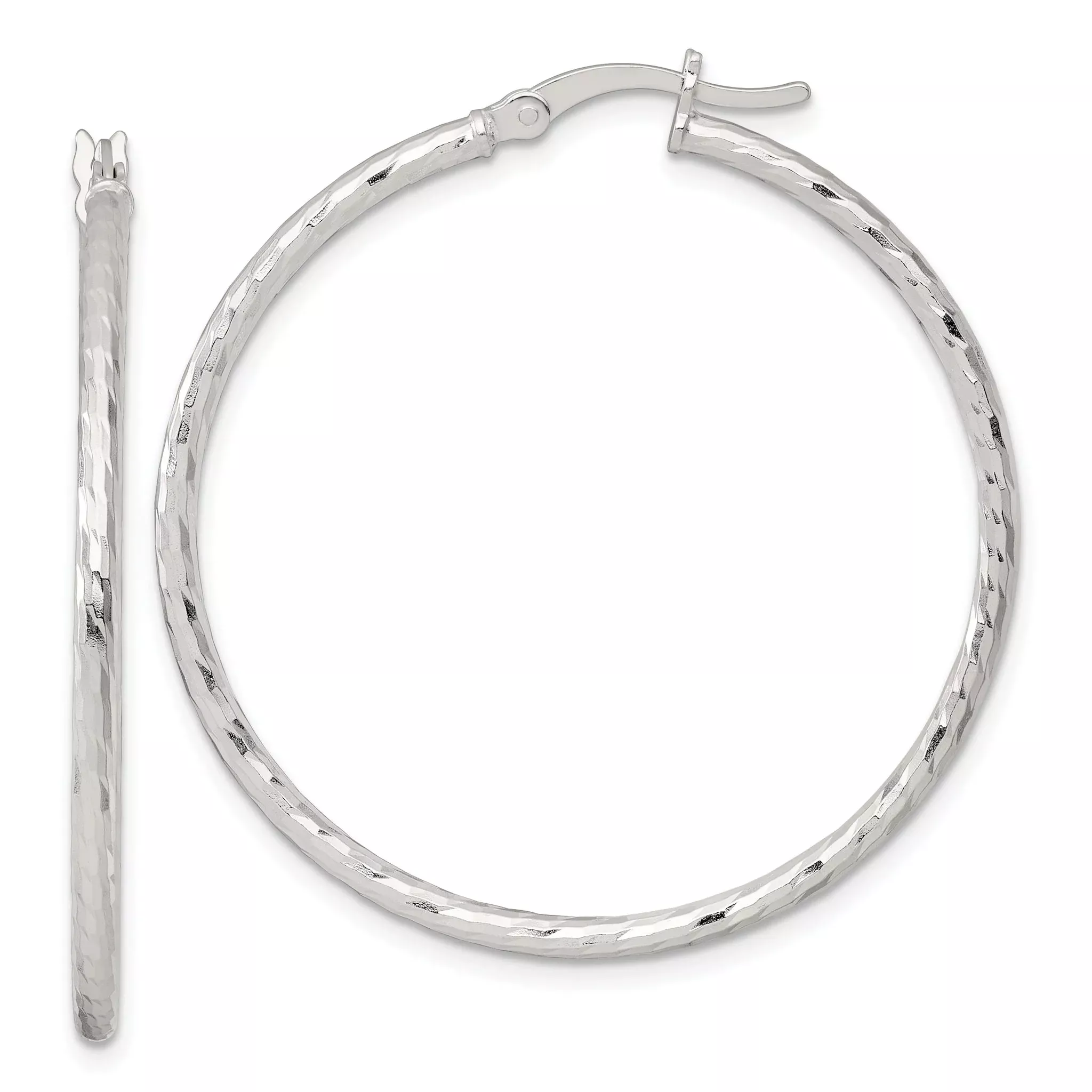 Sterling Silver Polished Diamond-cut 40x2mm Round Hoop Earrings