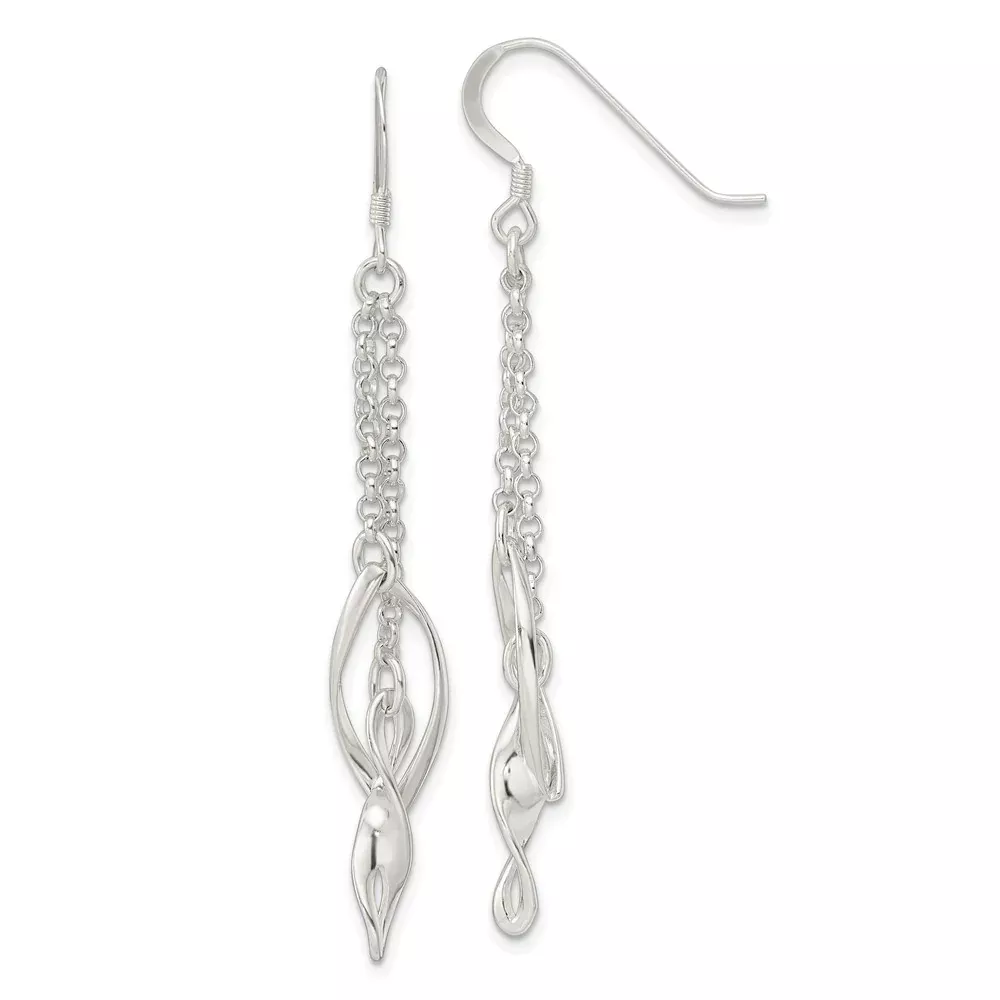 Sterling Silver Polished Double Twisted & Chain Dangle Earrings