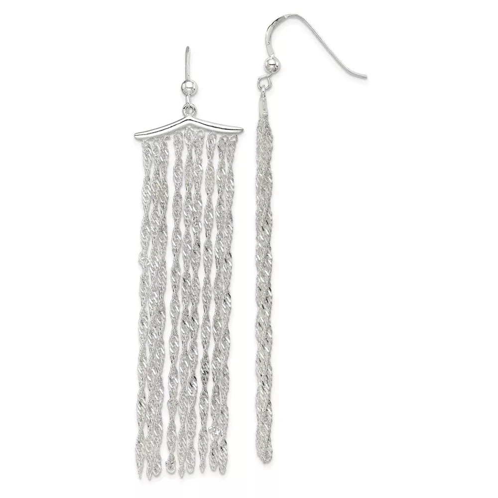 Sterling Silver Polished Fancy Multi-Strand Rope Chain Dangle Earrings