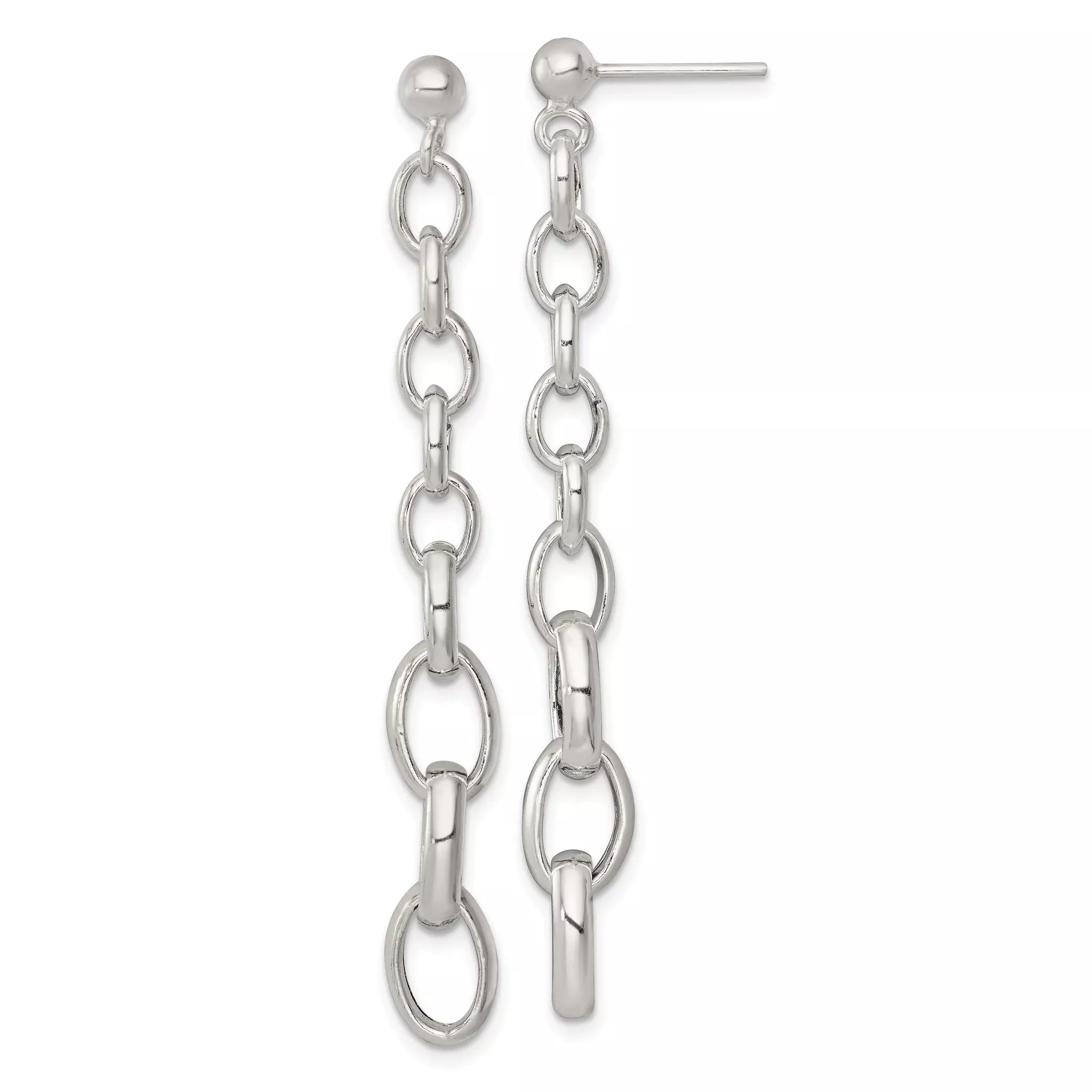 Sterling Silver Polished Graduated Cable Link Post Dangle Earrings