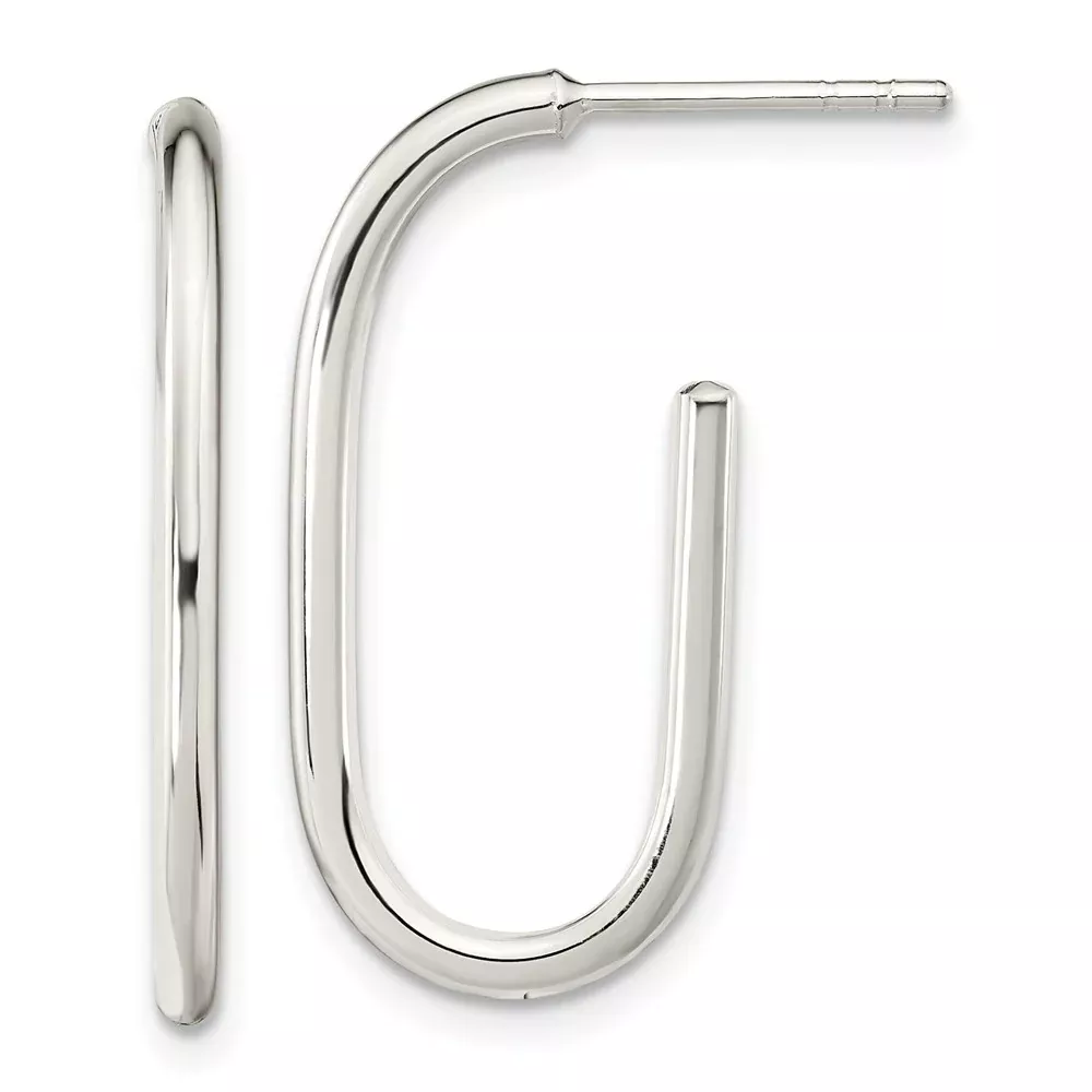 Sterling Silver Polished Oval J-Hoop Post Earrings