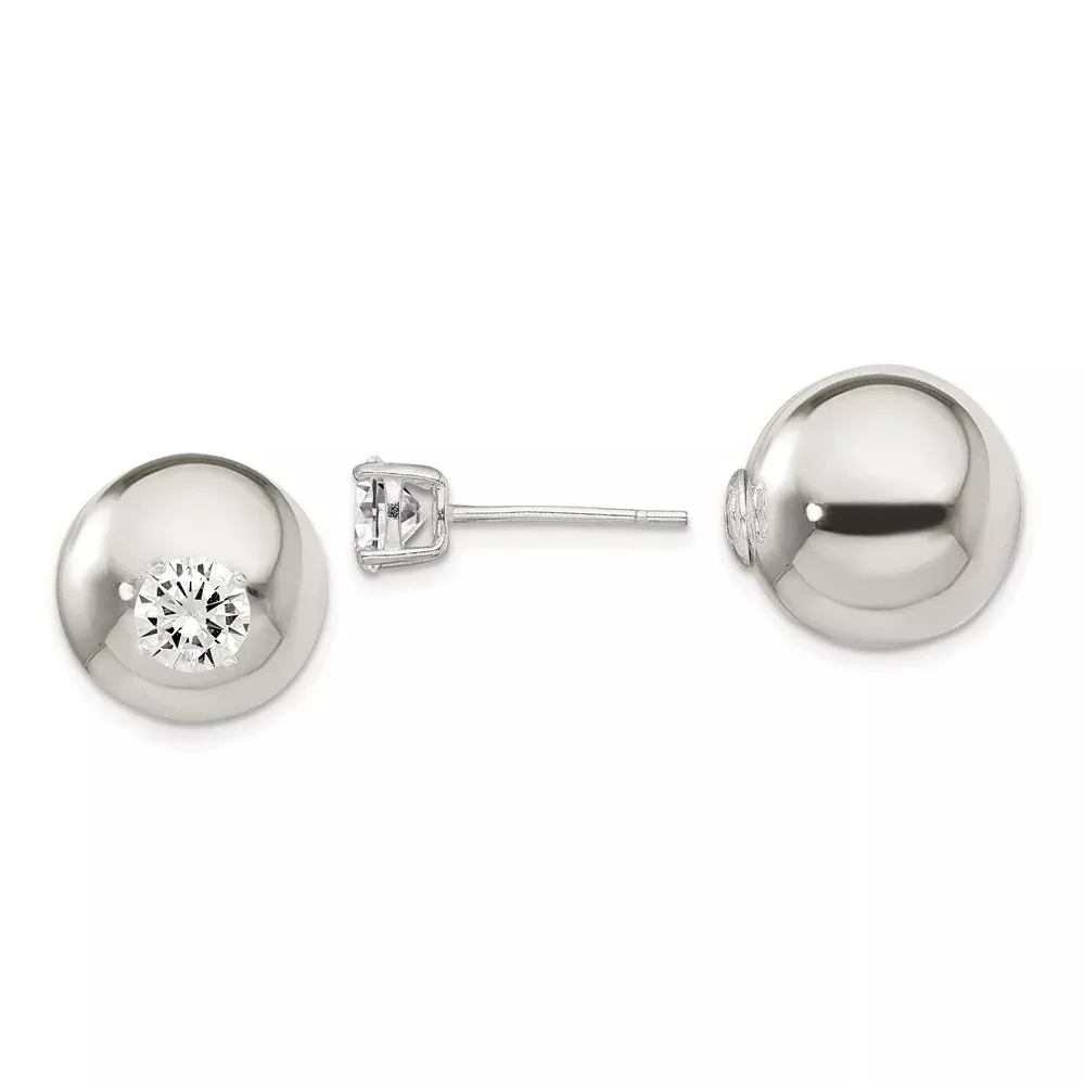 Sterling Silver Polished W/6mm Cz Front Back Post Earrings