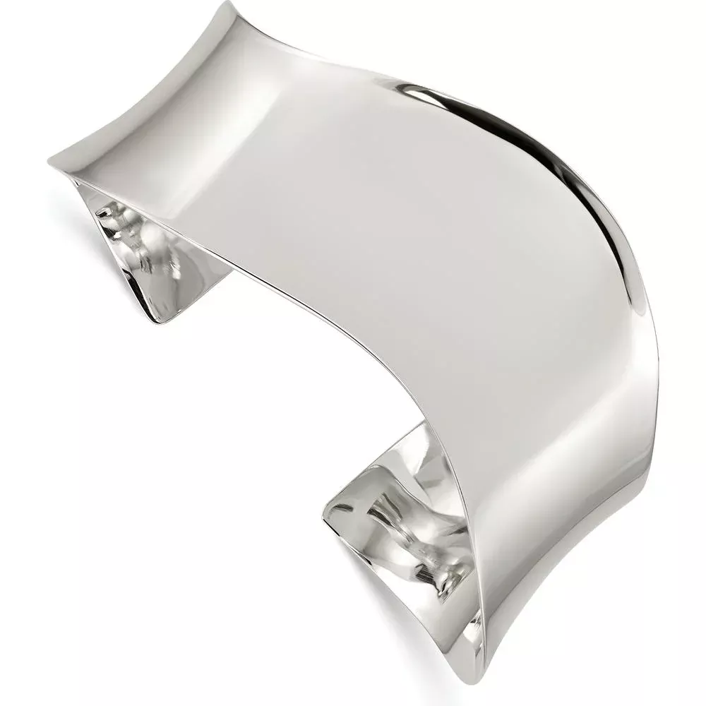 Sterling Silver Polished Wave Cuff Bangle - 25mm Width, Engravable by Lumare Gioia