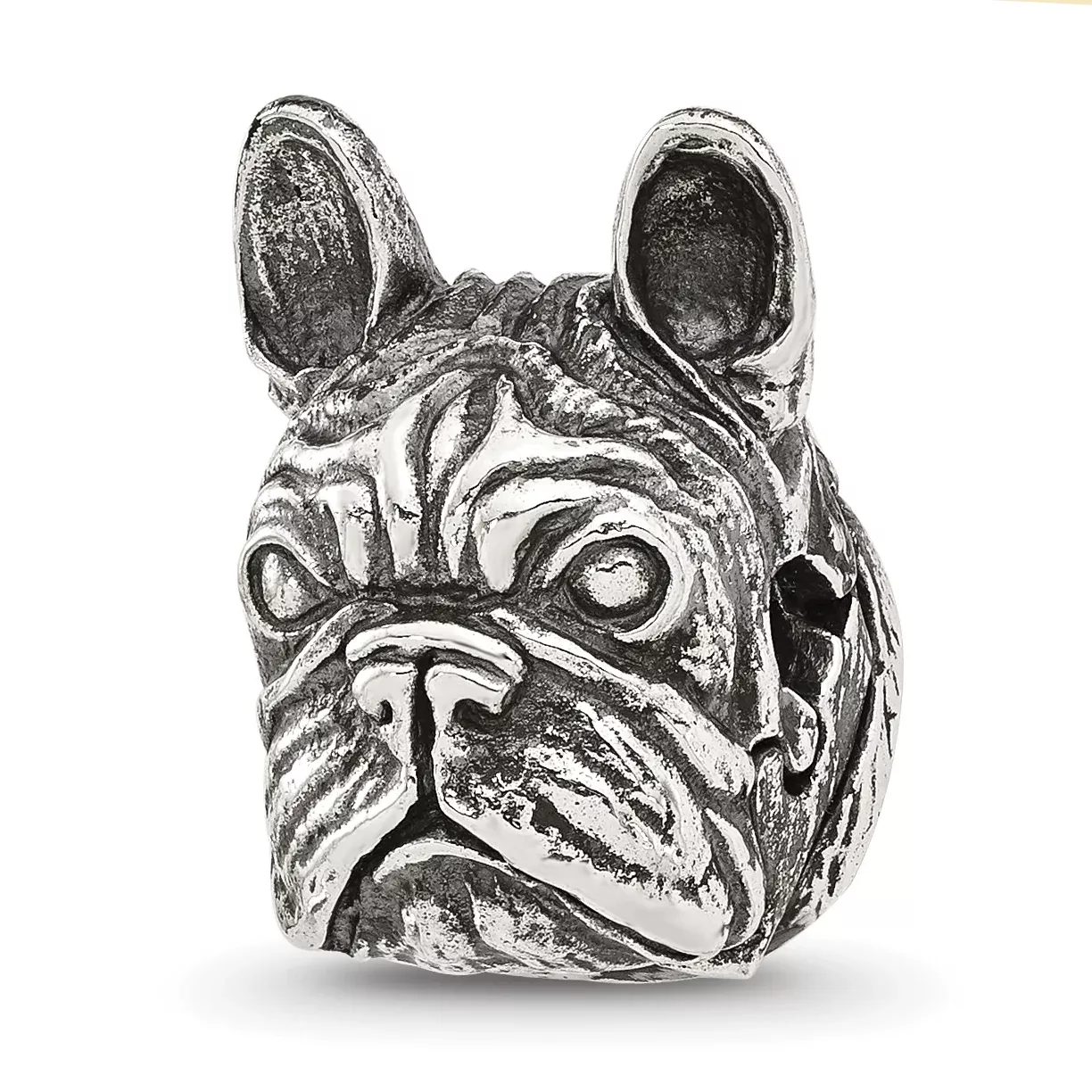 Sterling Silver Reflections Antiqued Bulldog Head Hinged Bead
