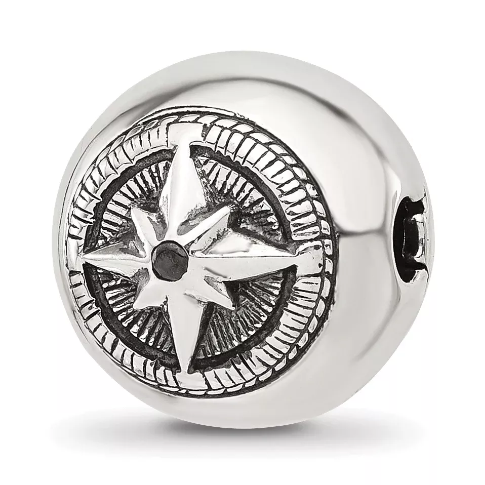 Sterling Silver Reflections Round Star Compass Hinged Bead