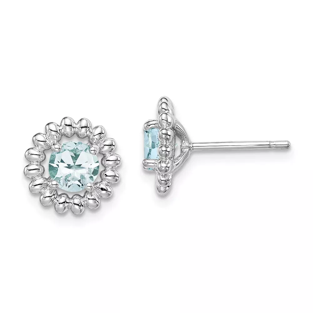 Sterling Silver Rhod-Plat Aquamarine Earrings