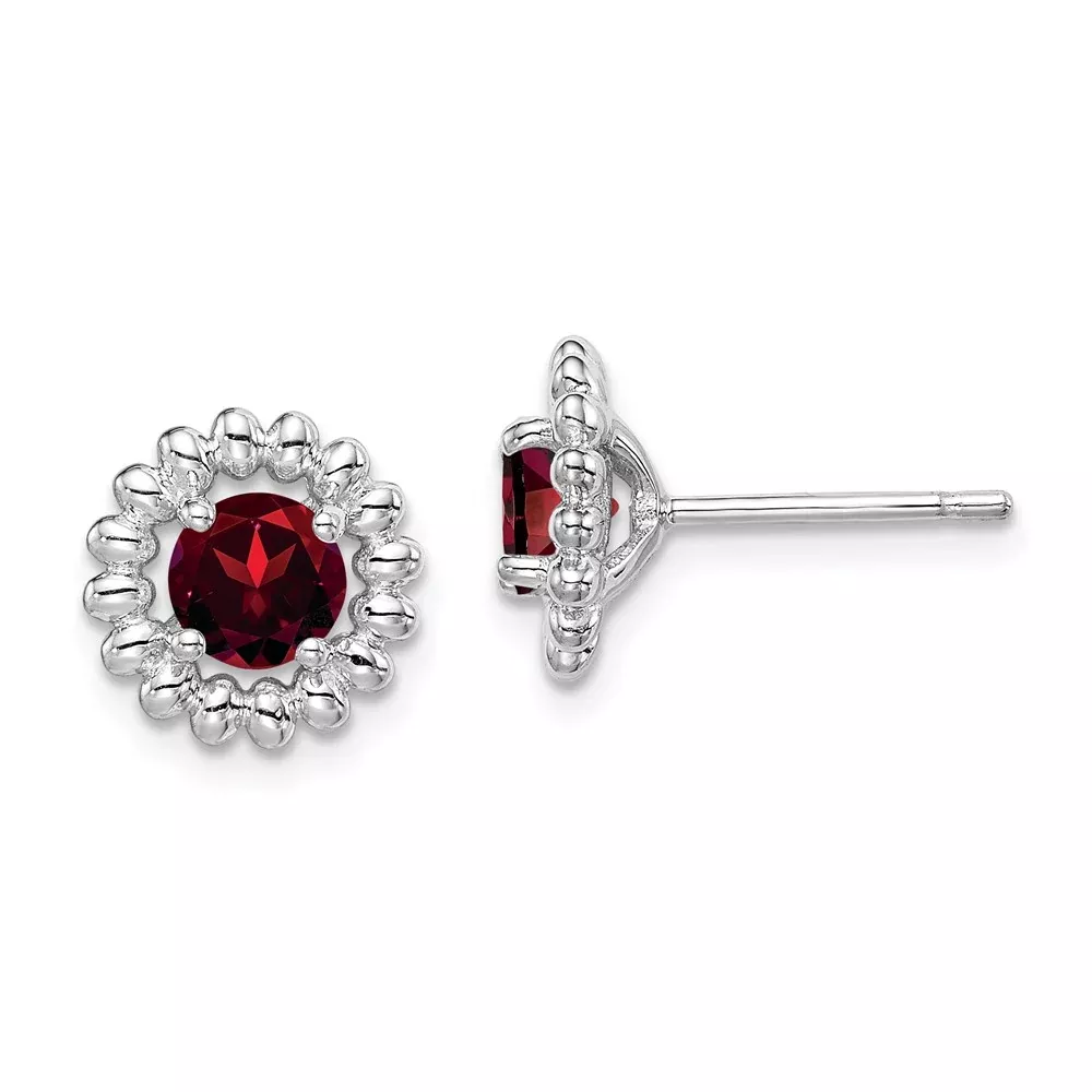 Sterling Silver Rhod-Plat Garnet Earrings