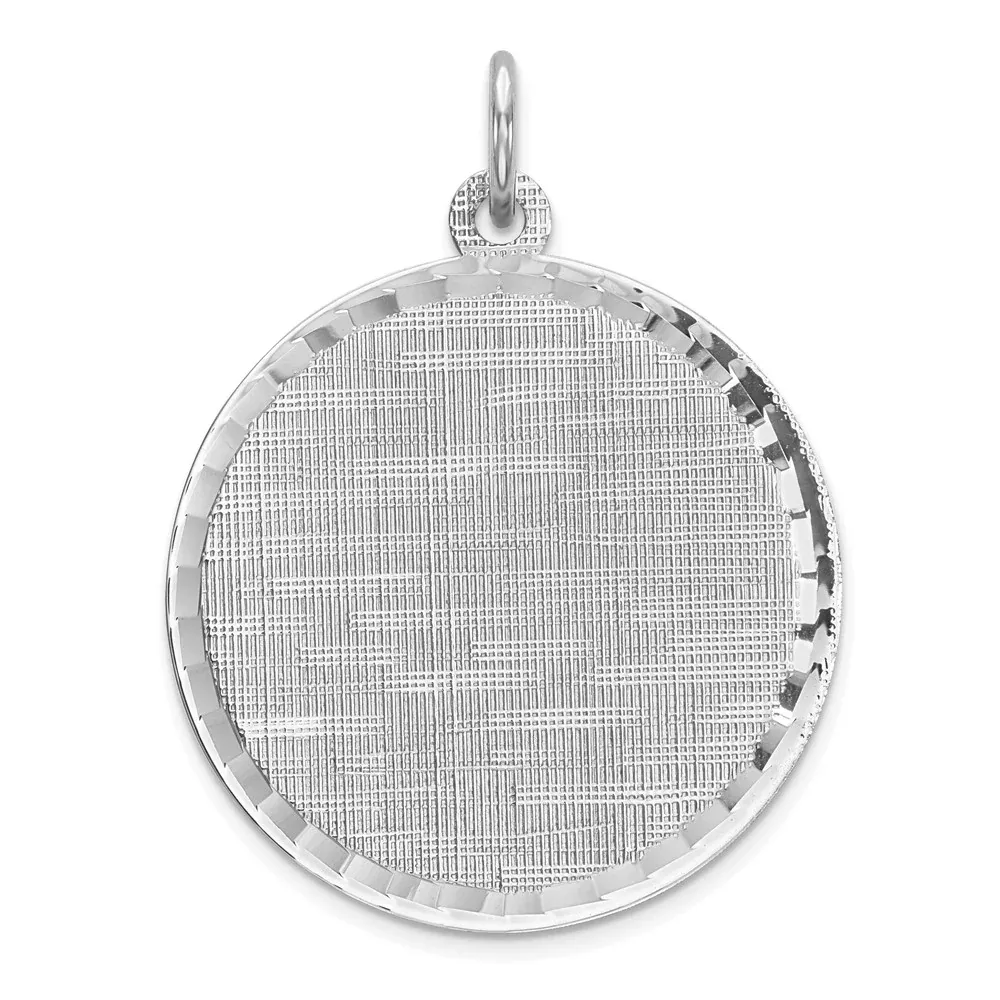 Sterling Silver Rhod-Plated Eng. Rnd Patterned Polish Front /Satin Back Disc