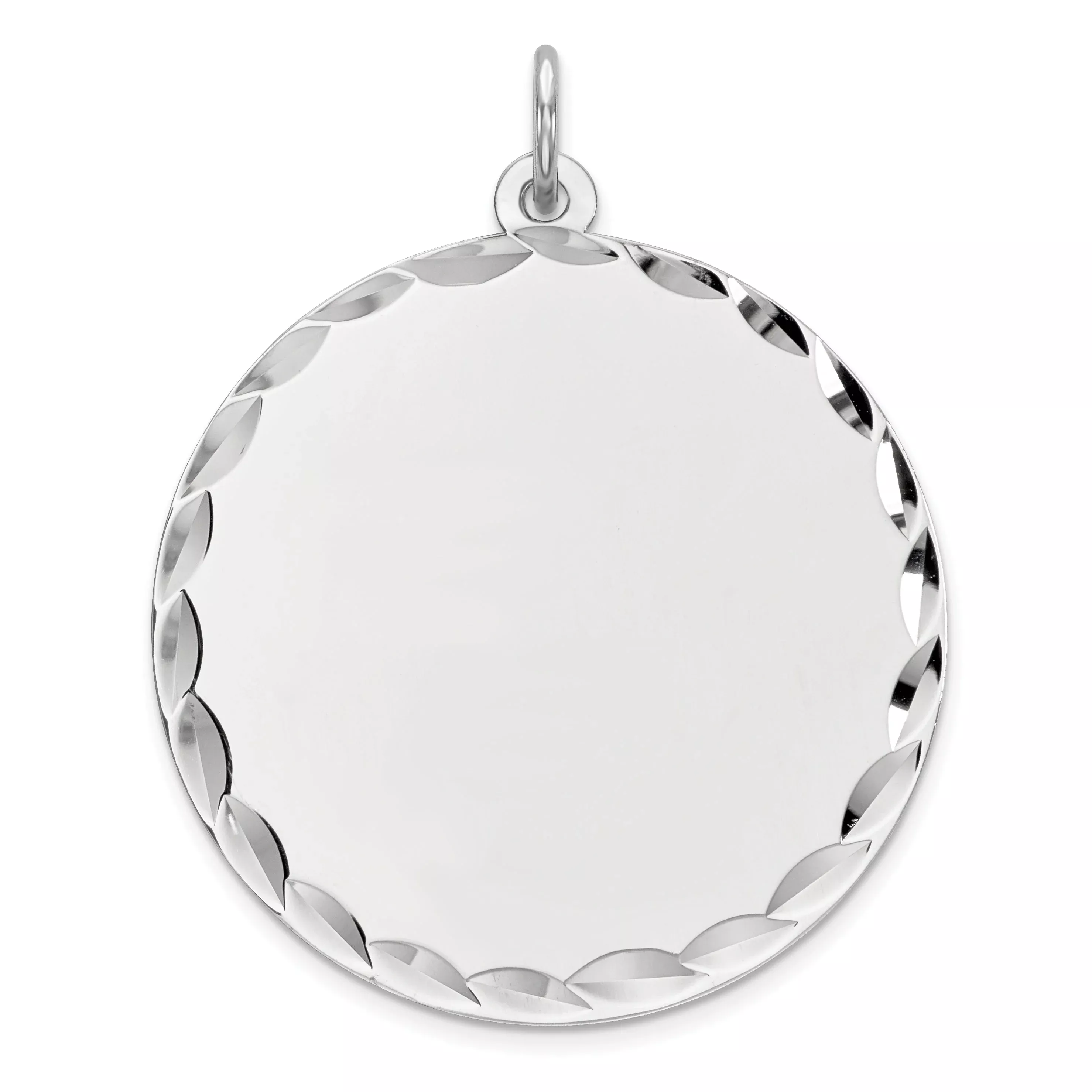 Sterling Silver Rhod-Plated Eng. Round Polish Front /Satin Back Disc Charm