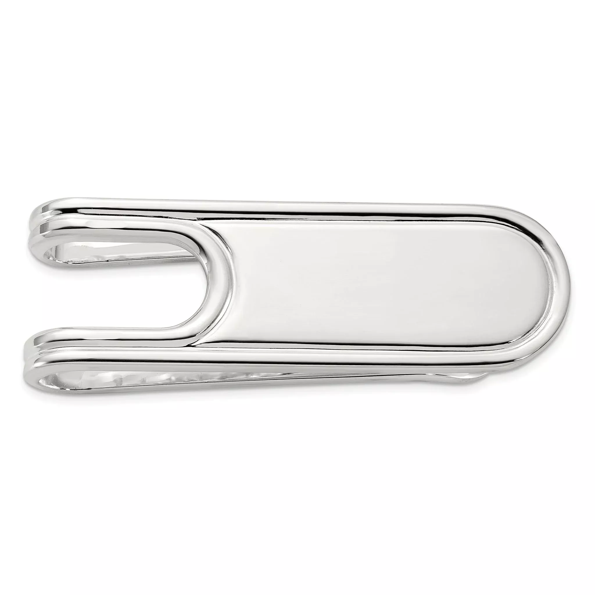 Sterling Silver Rhod-plated Polished Grooved Edge Open Back Money Clip
