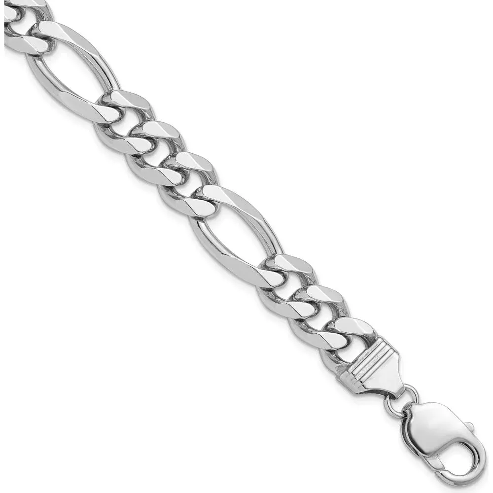 Sterling Silver Rhodium-Plated 10.2mm Figaro Chain Bracelet - 9" in Length by Lumare Gioia