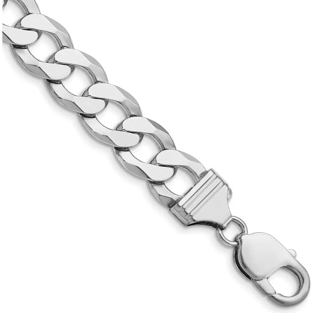 Sterling Silver Rhodium-Plated 11.75mm Flat Curb Chain Anklet - 9" by Lumare Gioia