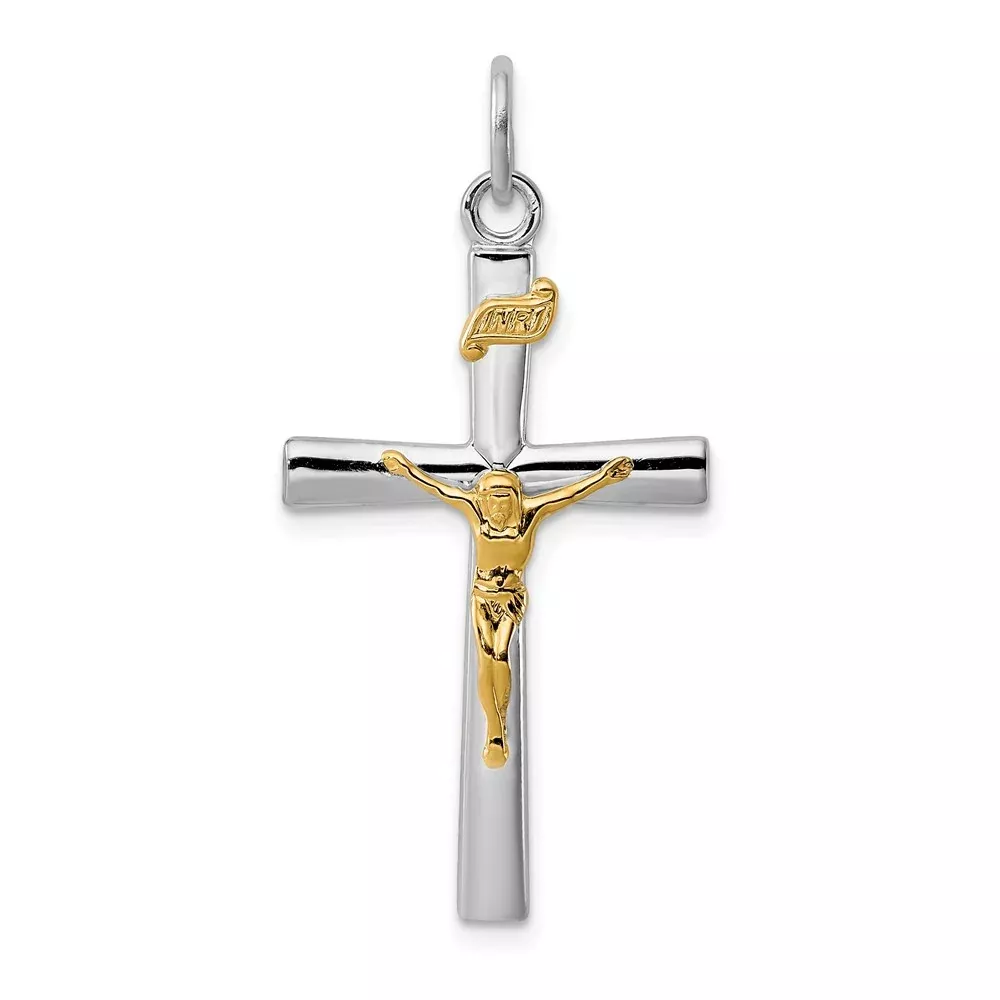 Sterling Silver Rhodium-Plated & 18K Gold-Plated Inri Crucifix Charm