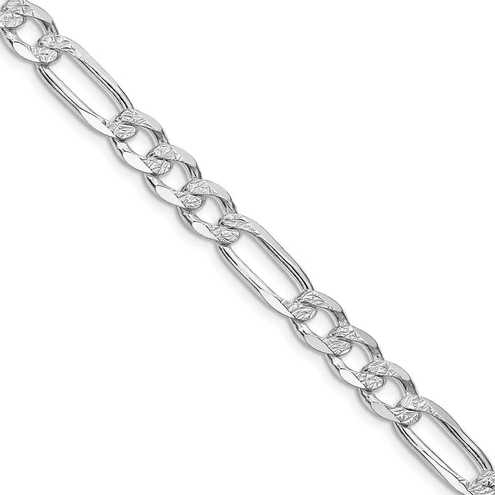 Sterling Silver Rhodium-Plated 20" Pavé Flat Figaro Chain - 7mm Width by Lumare Gioia