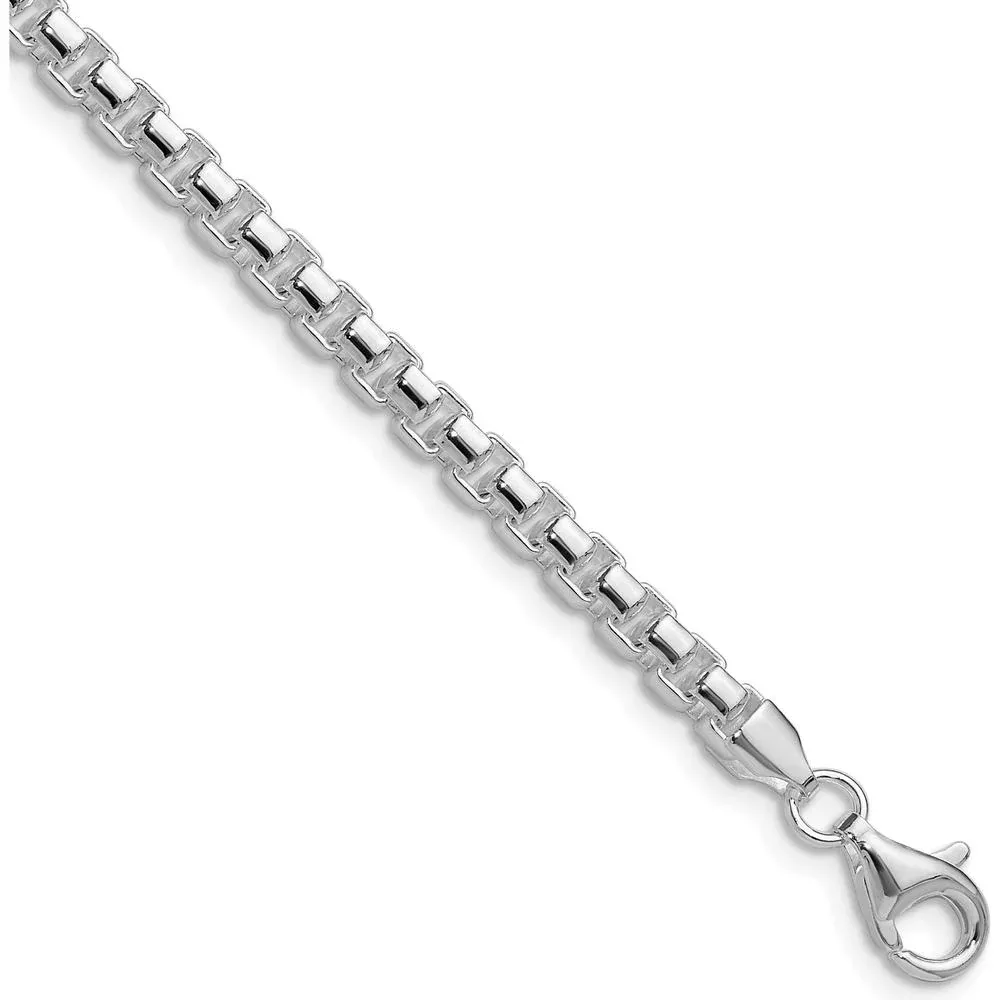 Sterling Silver Rhodium-Plated 22" Polished 4mm Round Box Chain Necklace by Lumare Gioia