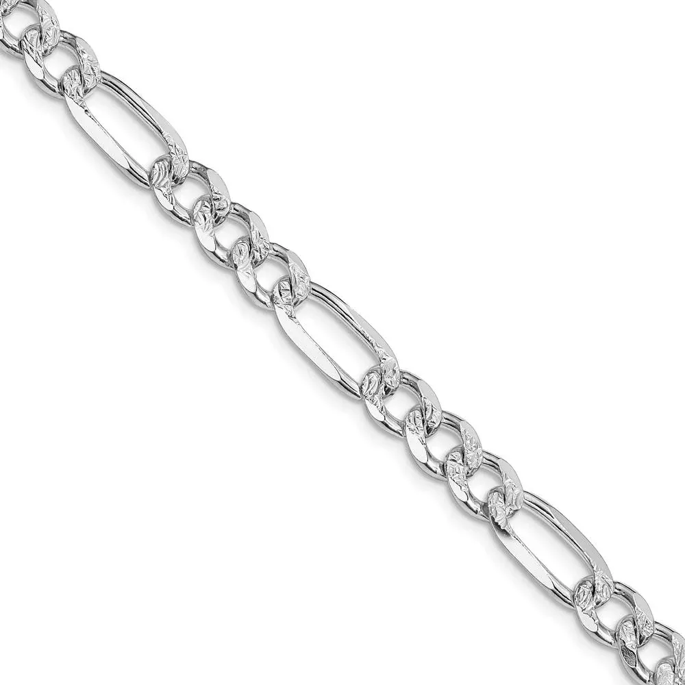 Sterling Silver Rhodium-Plated 28" Pave Flat Figaro Chain - 7.25mm Width by Lumare Gioia