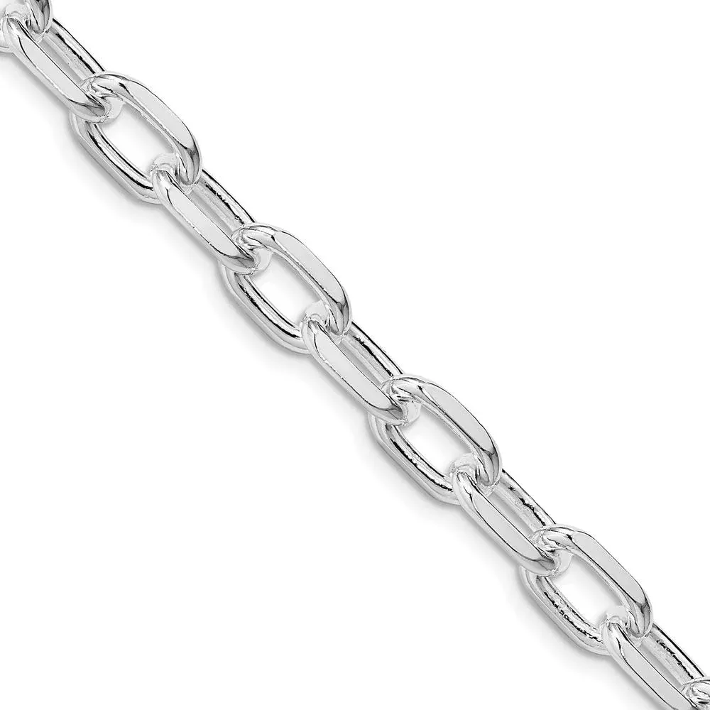 Sterling Silver Rhodium-Plated 7.5mm Diamond-Cut Long Link Cable Chain Necklace - 18" by Lumare Gioia