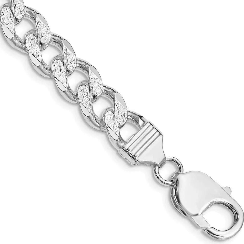 Sterling Silver Rhodium-Plated 9.3mm Pavé Curb Chain Bracelet - 8" Length by Lumare Gioia