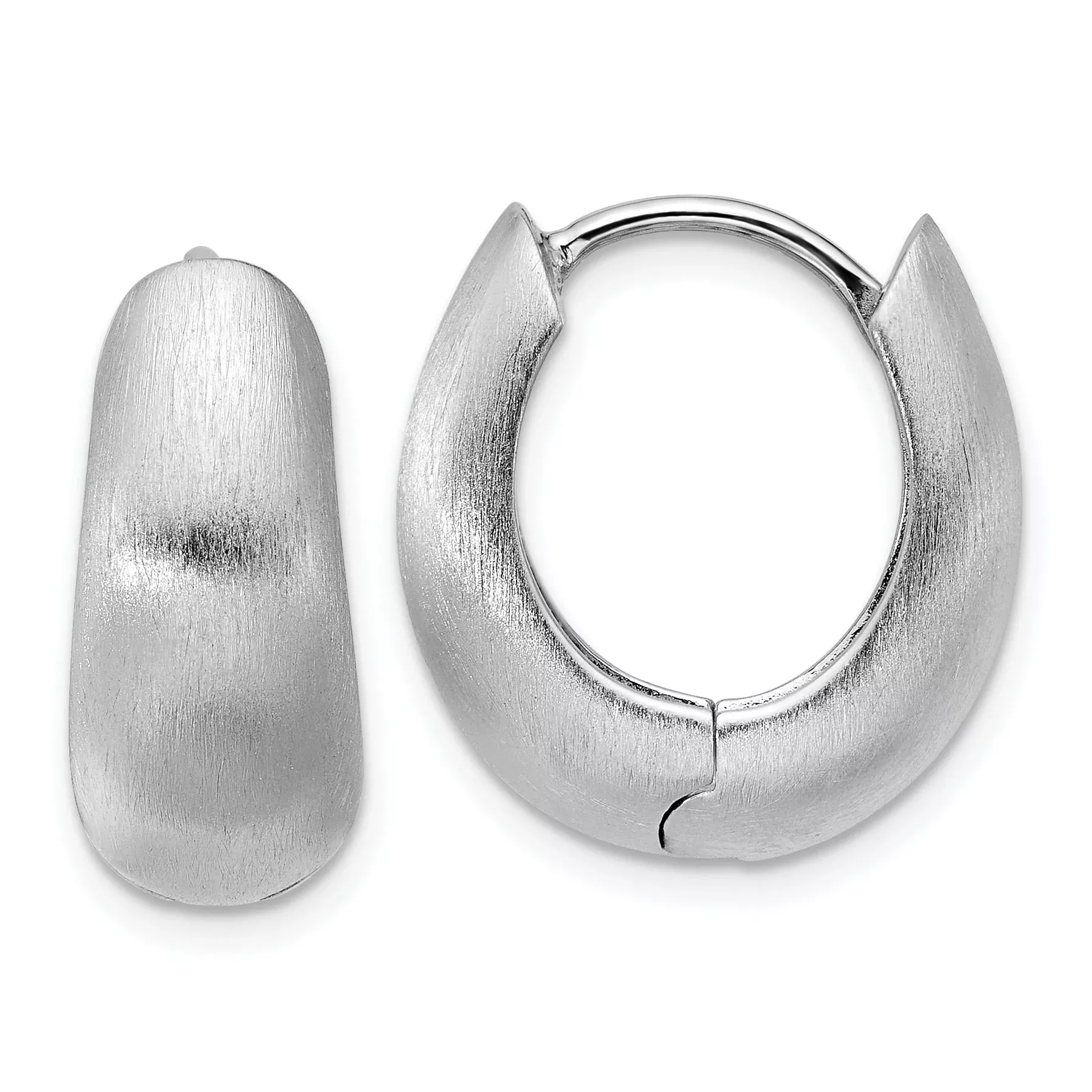 Sterling Silver Rhodium-plated Brushed Tapered Hinged Hoop Earrings