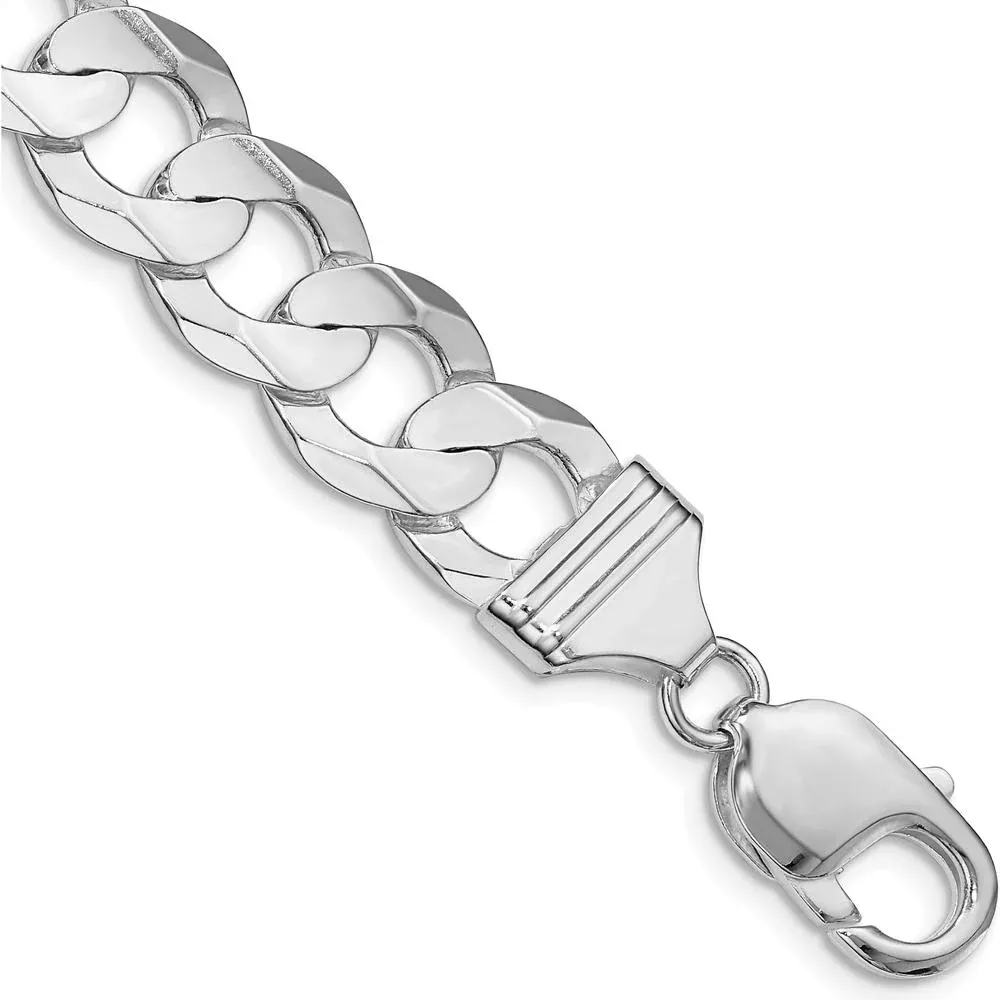 Sterling Silver Rhodium-Plated Concave Curb Chain Bracelet - 8" by Lumare Gioia