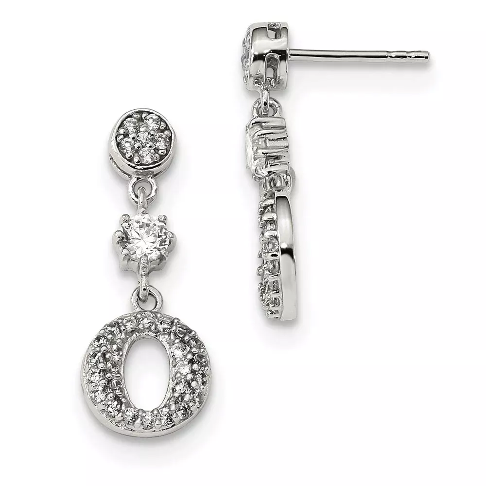 Sterling Silver Rhodium-Plated Cz Circle Dangle Earrings