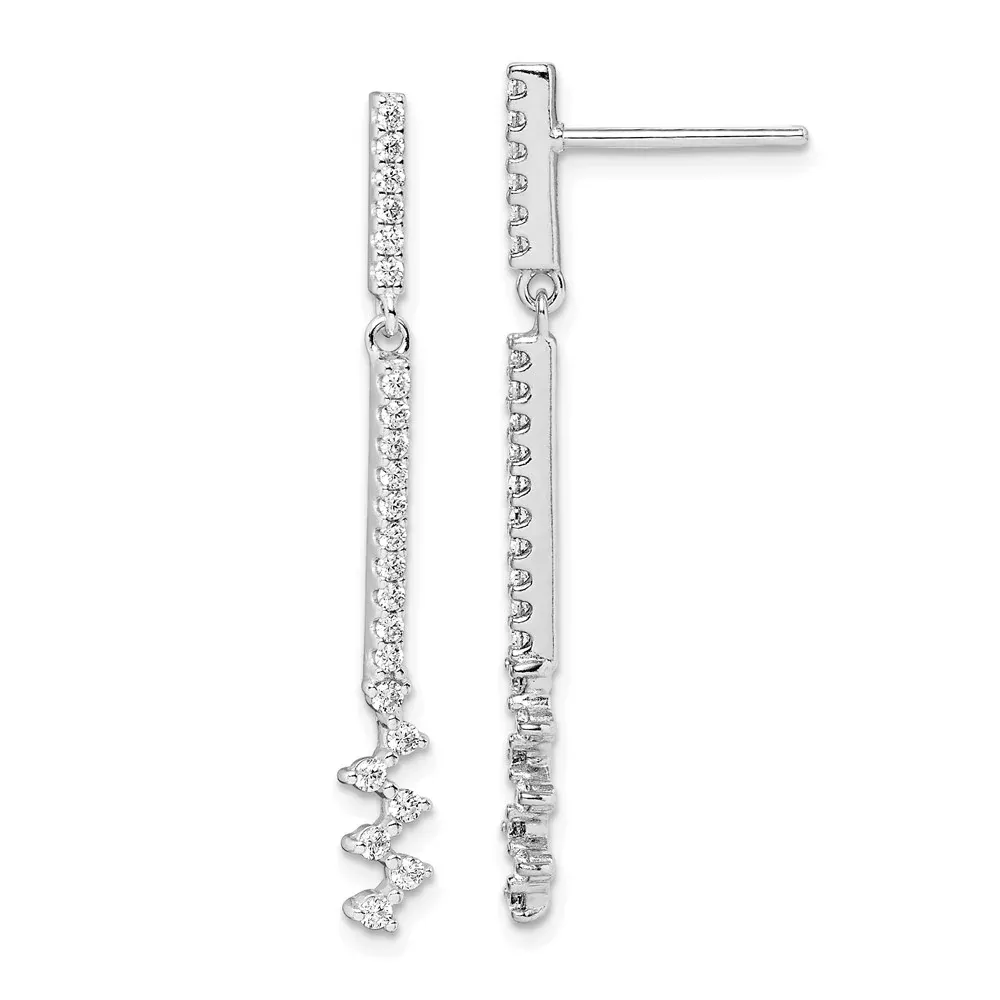 Sterling Silver Rhodium-Plated Cz Dangle Earrings