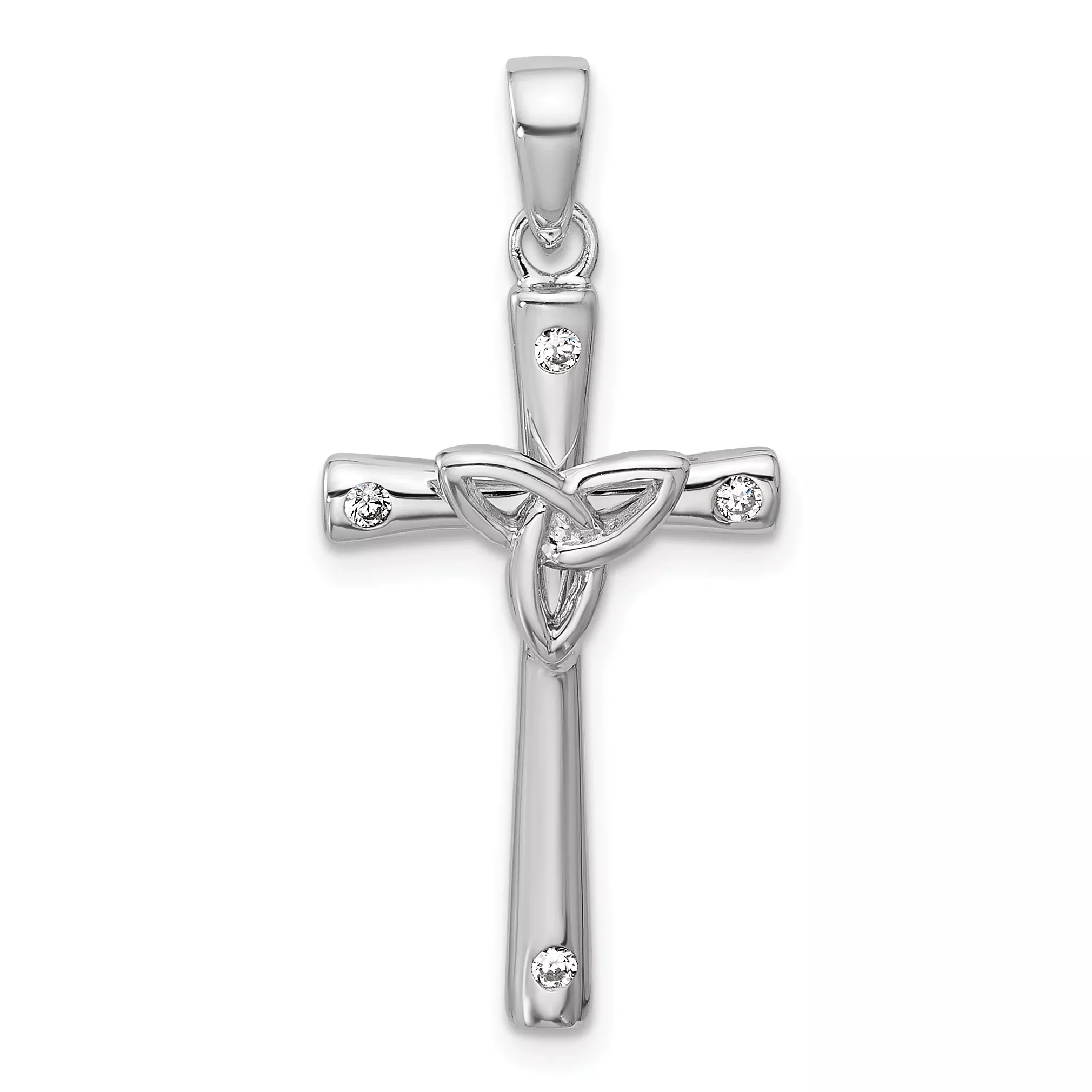 Sterling Silver Rhodium-plated CZ Polished Celtic Trinity CroSterling Silver Pendant