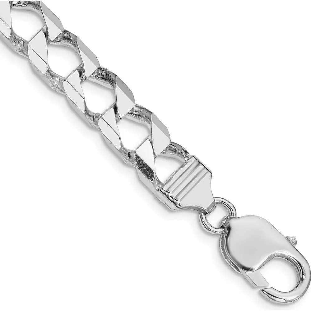 Sterling Silver Rhodium-Plated Diamond-Cut Square Curb Anklet - 9" Length by Lumare Gioia