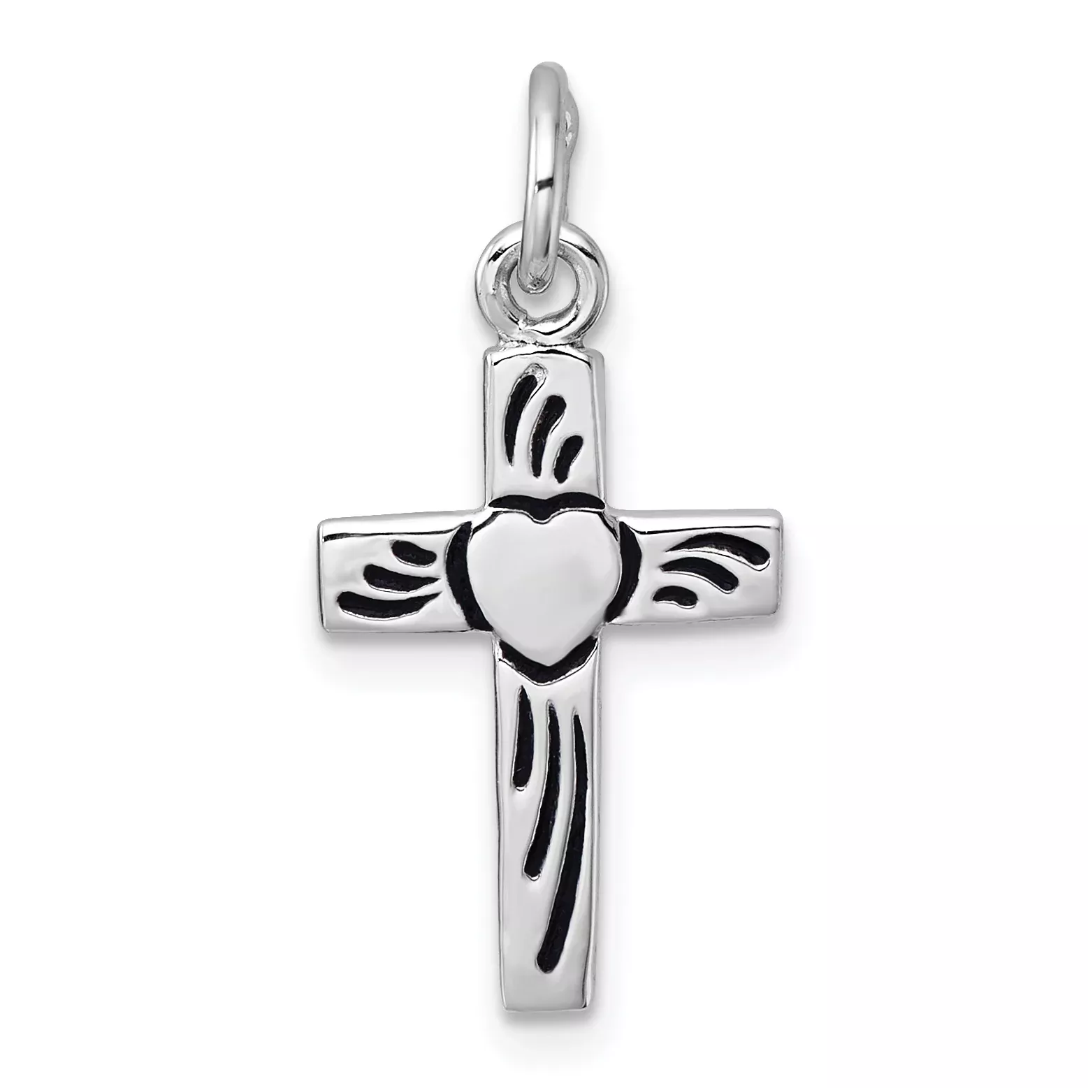Sterling Silver Rhodium-plated Enameled Polished Heart CroSterling Silver Pendant