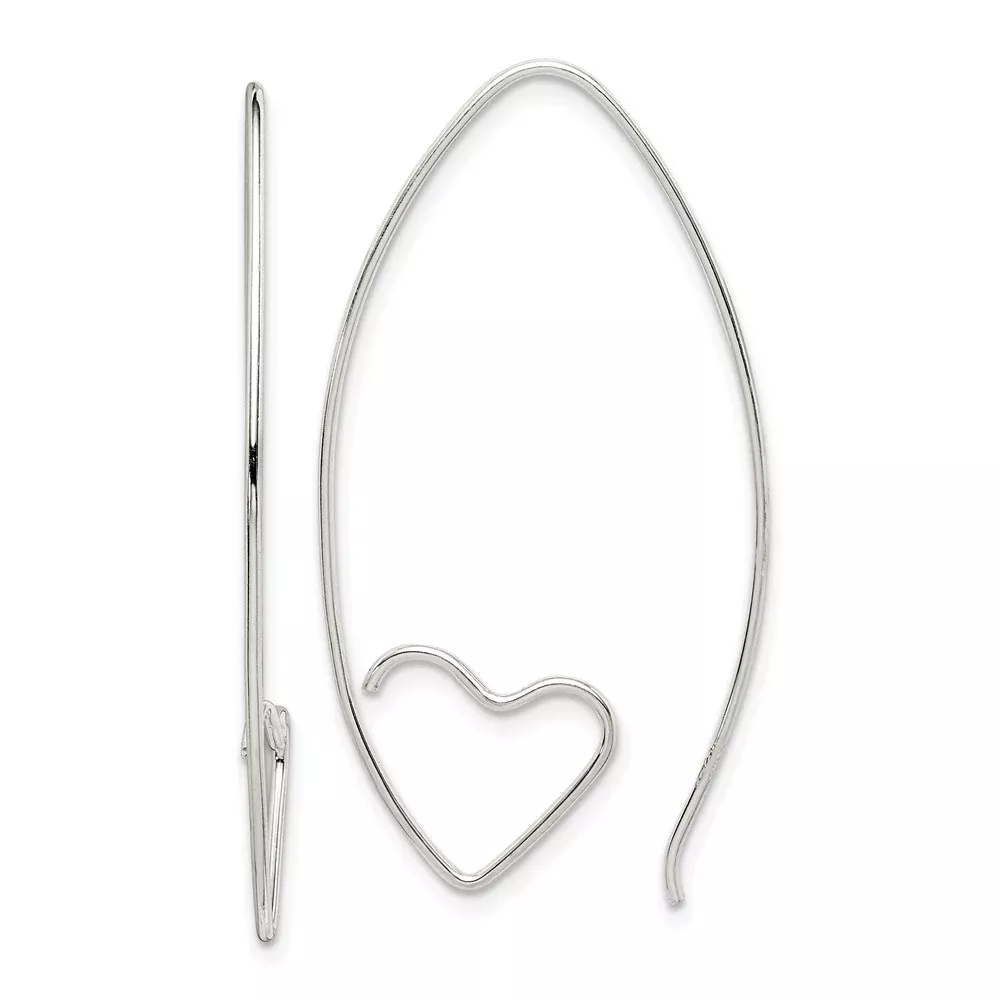 Sterling Silver Rhodium-Plated Heart Threader Earrings