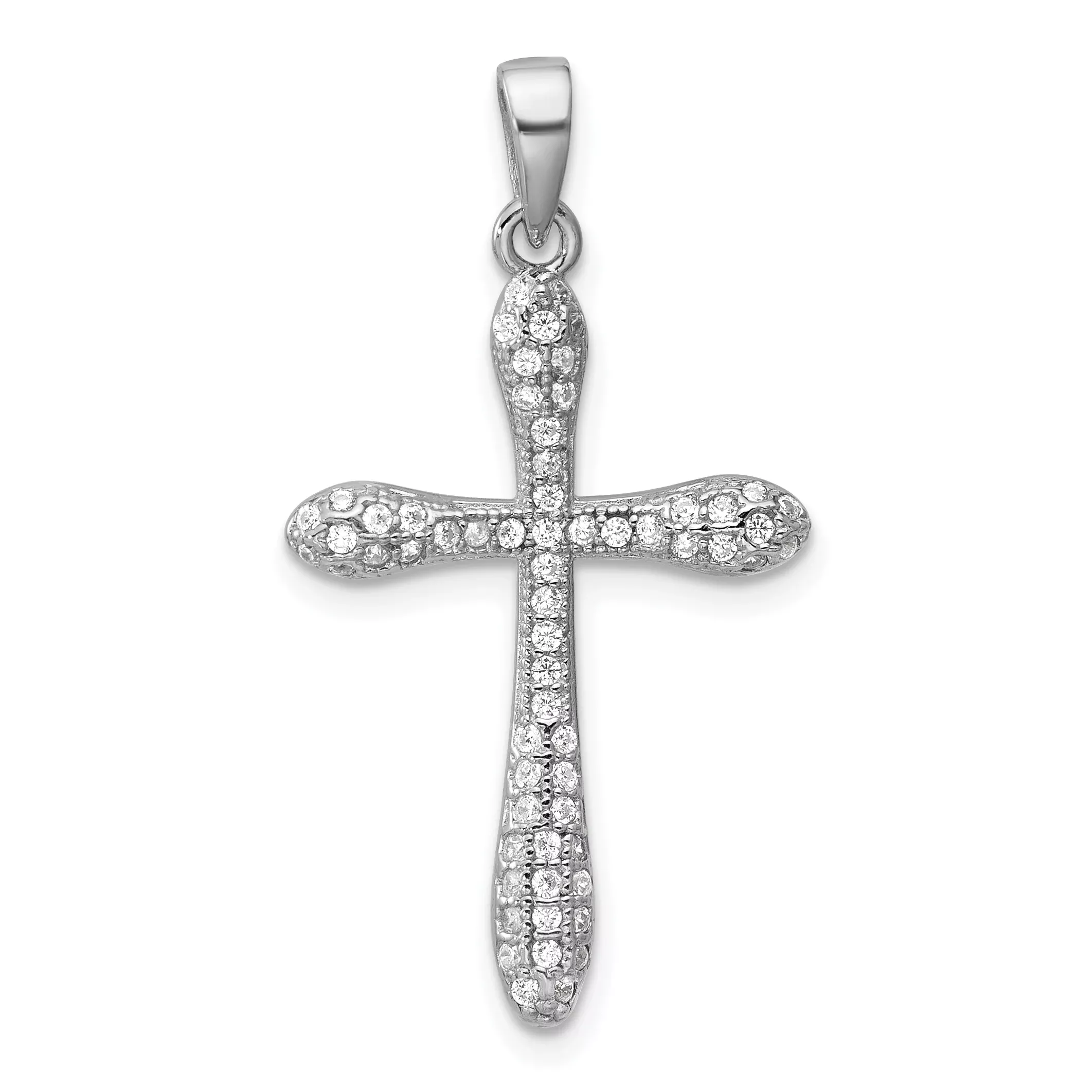 Sterling Silver Rhodium-plated Pave CZ Polished CroSterling Silver Pendant