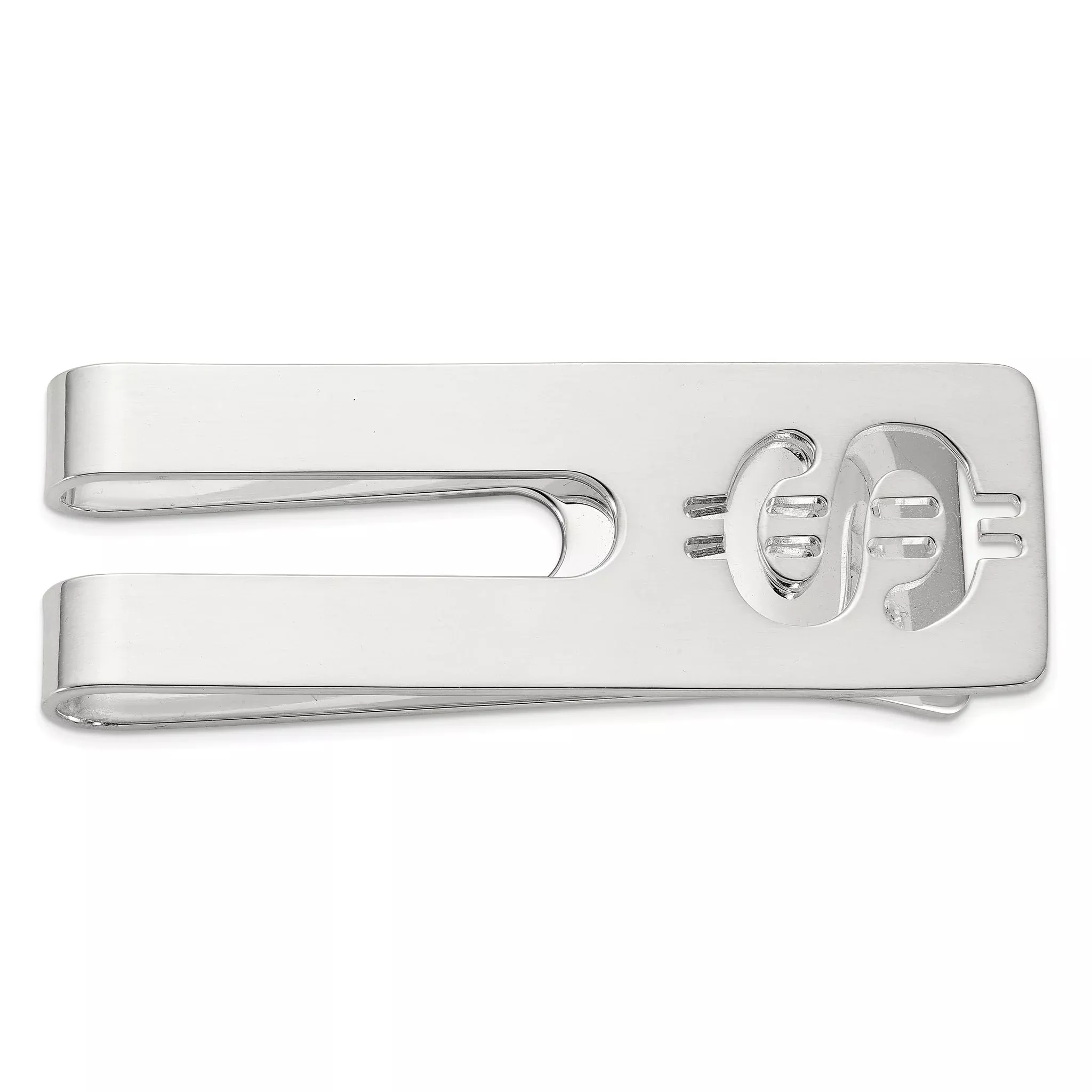 Sterling Silver Rhodium-plated Polished Cut Out Dollar Sign Money Clip