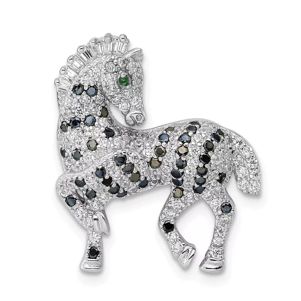 Sterling Silver Rhodium-Plated Polished Cz Zebra Chain Slide