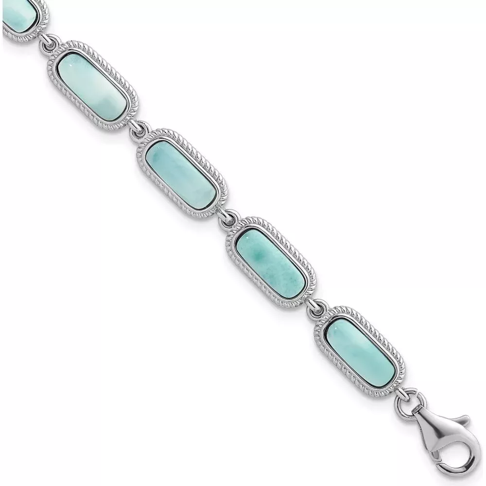 Sterling Silver Rhodium-Plated Polished Fancy Larimar Bracelet with 11 Bezel Set Stones - 7.75" with 0.25" Extension by Lumare Gioia