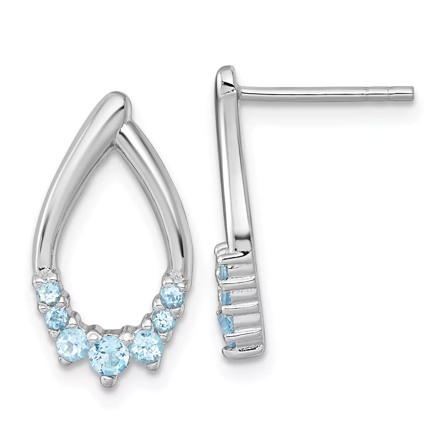 Sterling Silver Rhodium-plated Polished Swiss Blue Topaz Teardrop Post Earrings