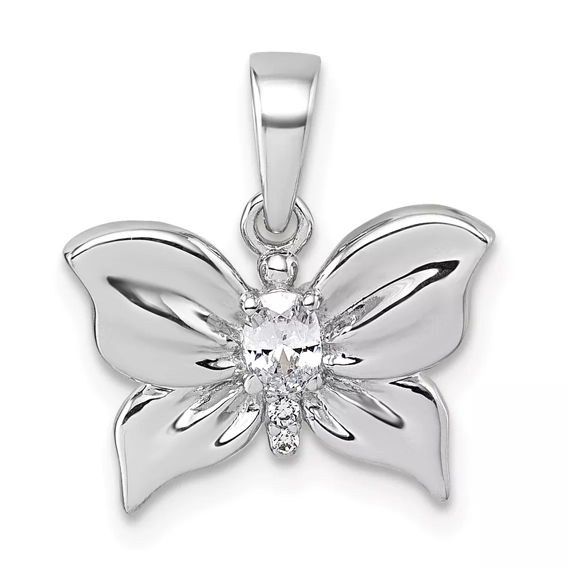 Sterling Silver Rhodium-plated Polished White CZ Butterfly Pendant