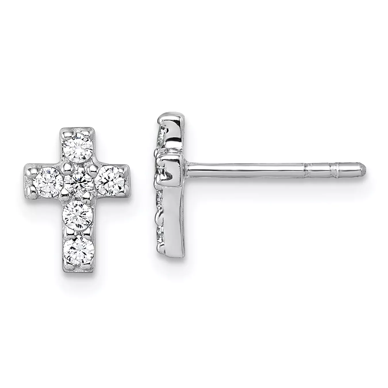 Sterling Silver Rhodium-plated Polished White CZ Cross Post Earrings