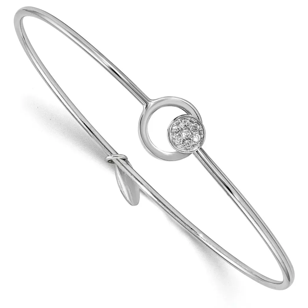 Sterling Silver Rhodium-Plated Polished With Cz Circle Flexible Bangle
