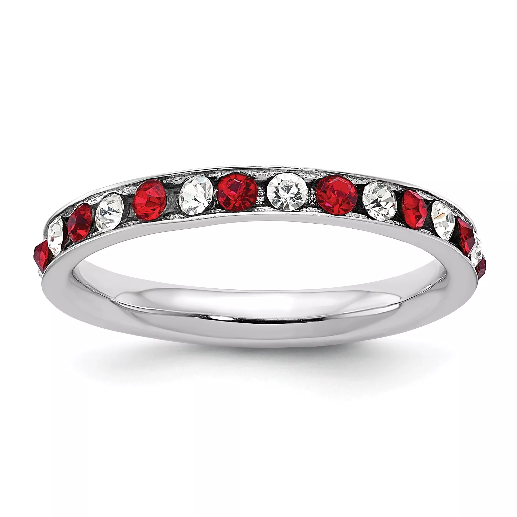 Sterling Silver Rhodium-plated Red and White Crystal Eternity Band