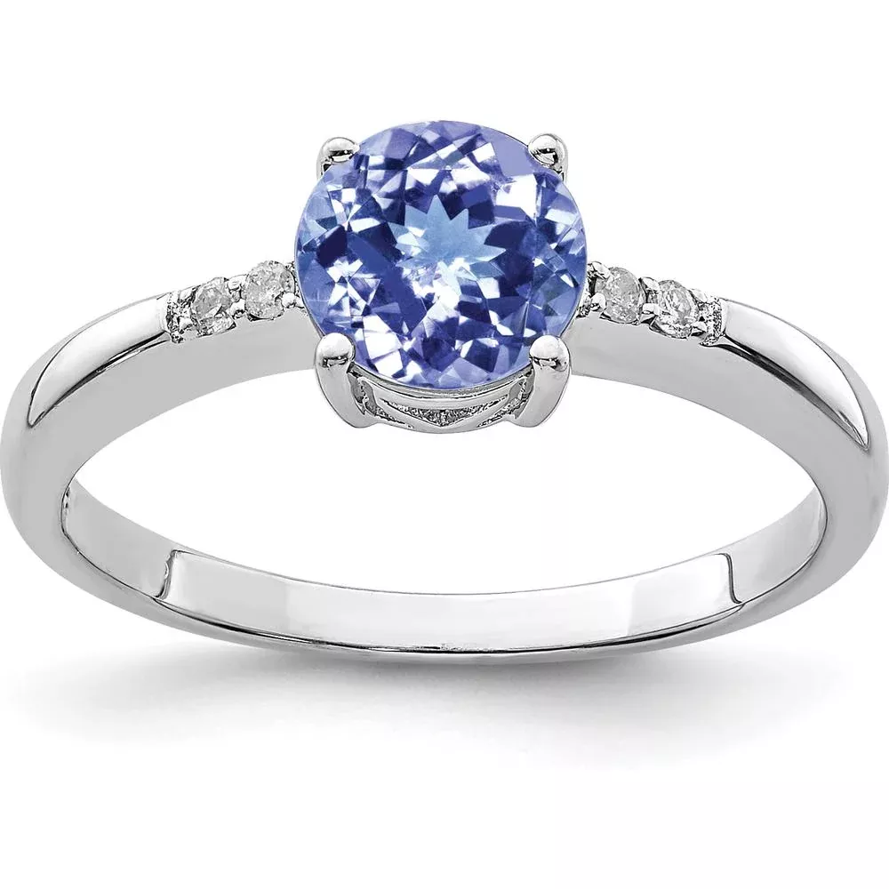 Sterling Silver Rhodium-Plated Round Tanzanite and Diamond Ring - 1.15 Carat Tanzanite, 0.01 Carat Total Diamond Weight by Lumare Gioia