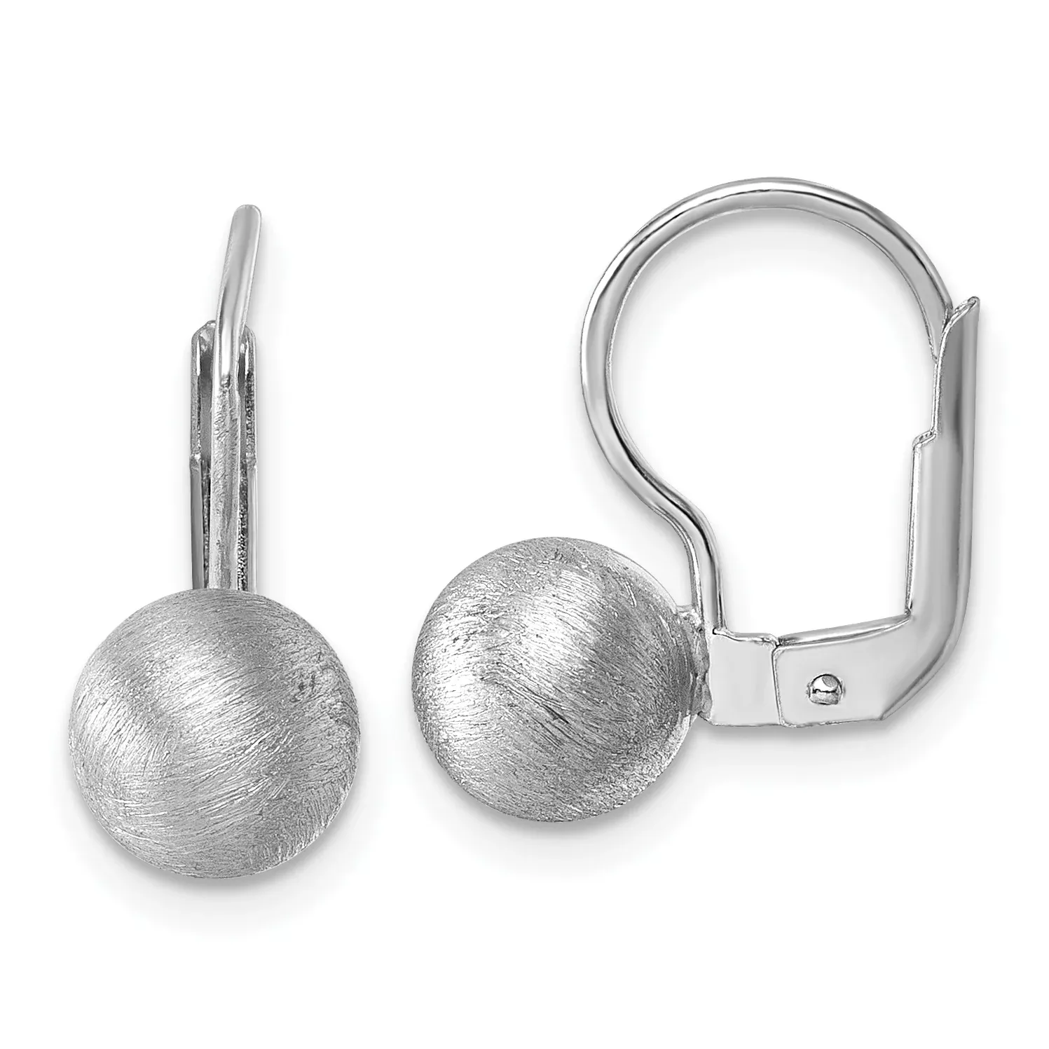 Sterling Silver Rhodium-plated Scratch Finish 7.00mm Ball Leverback Earrings