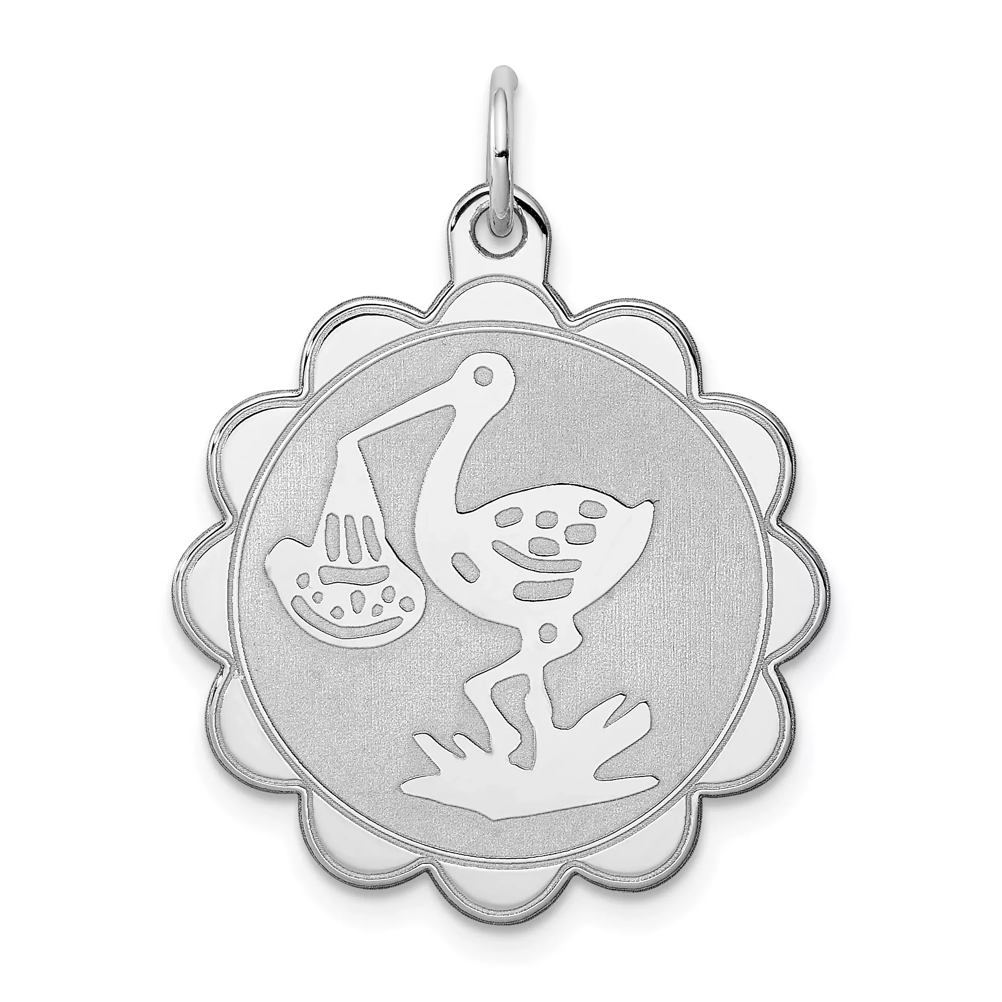 Sterling Silver Rhodium-Plated Stork Disc Charm