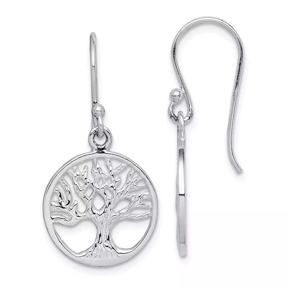 Sterling Silver Rhodium Plated Tree Dangle Earrings