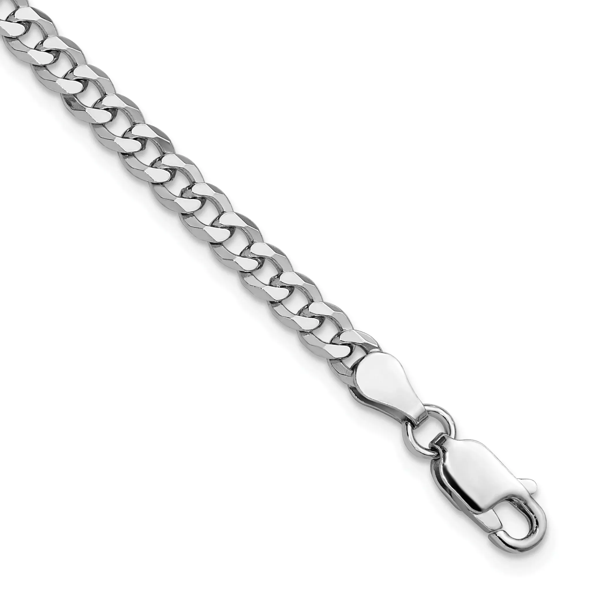 Sterling Silver Rhodium-Rhodium-Plated 4mm Beveled Curb Chain